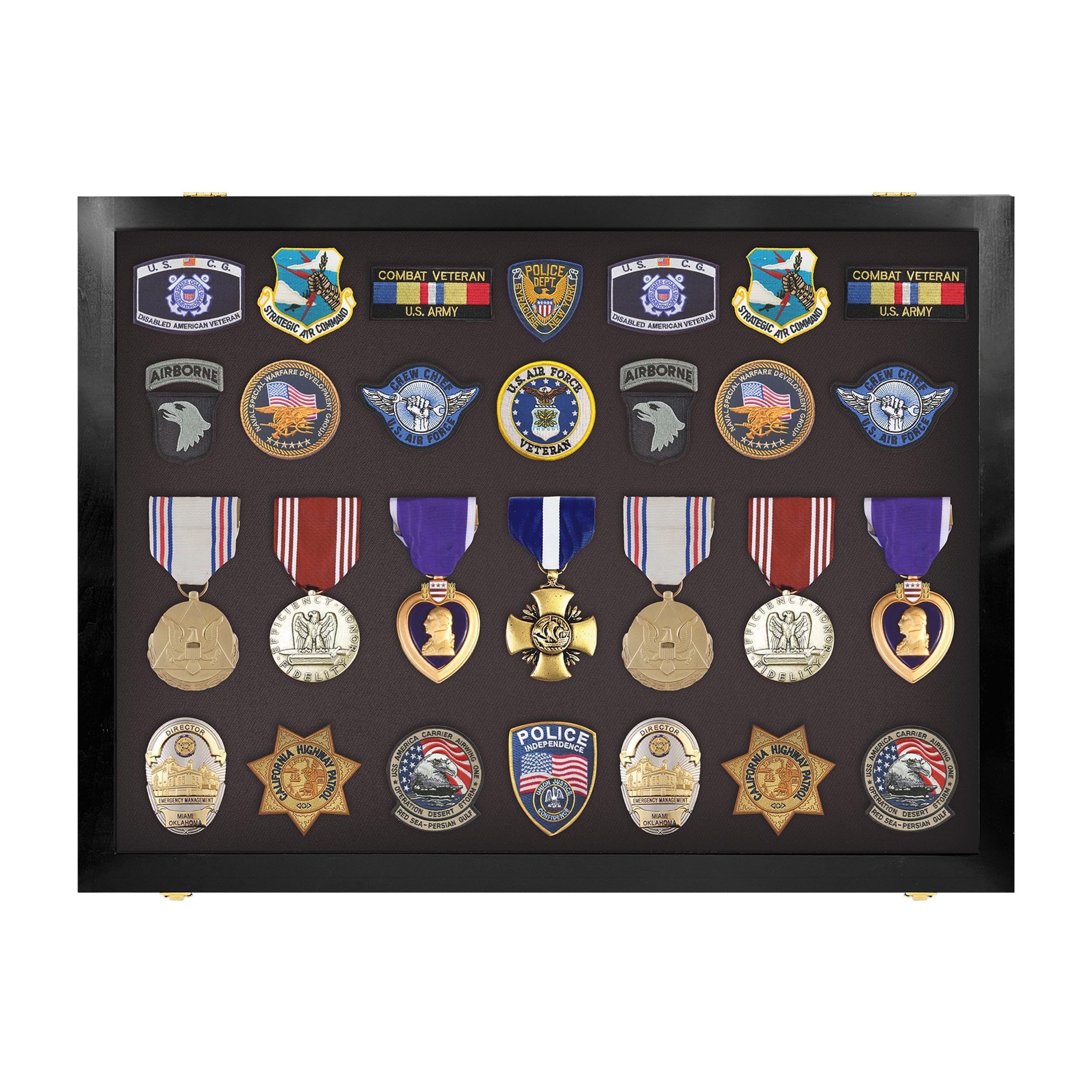 PENNZONI Medal Display Case Medium - Award Display Case, Patches Display Cabinet Case, Acrylic Wall Display Case, Black w/Black Felt