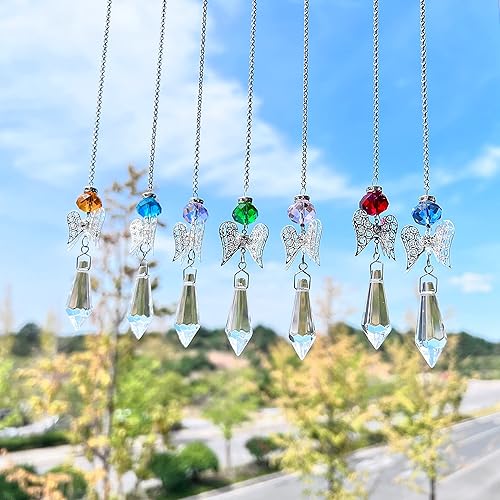 Miniatura 9 de 7pcs cristal guardián ángel atrapasoles colgante lámpara de cristal gotas carámbano prismas colgantes