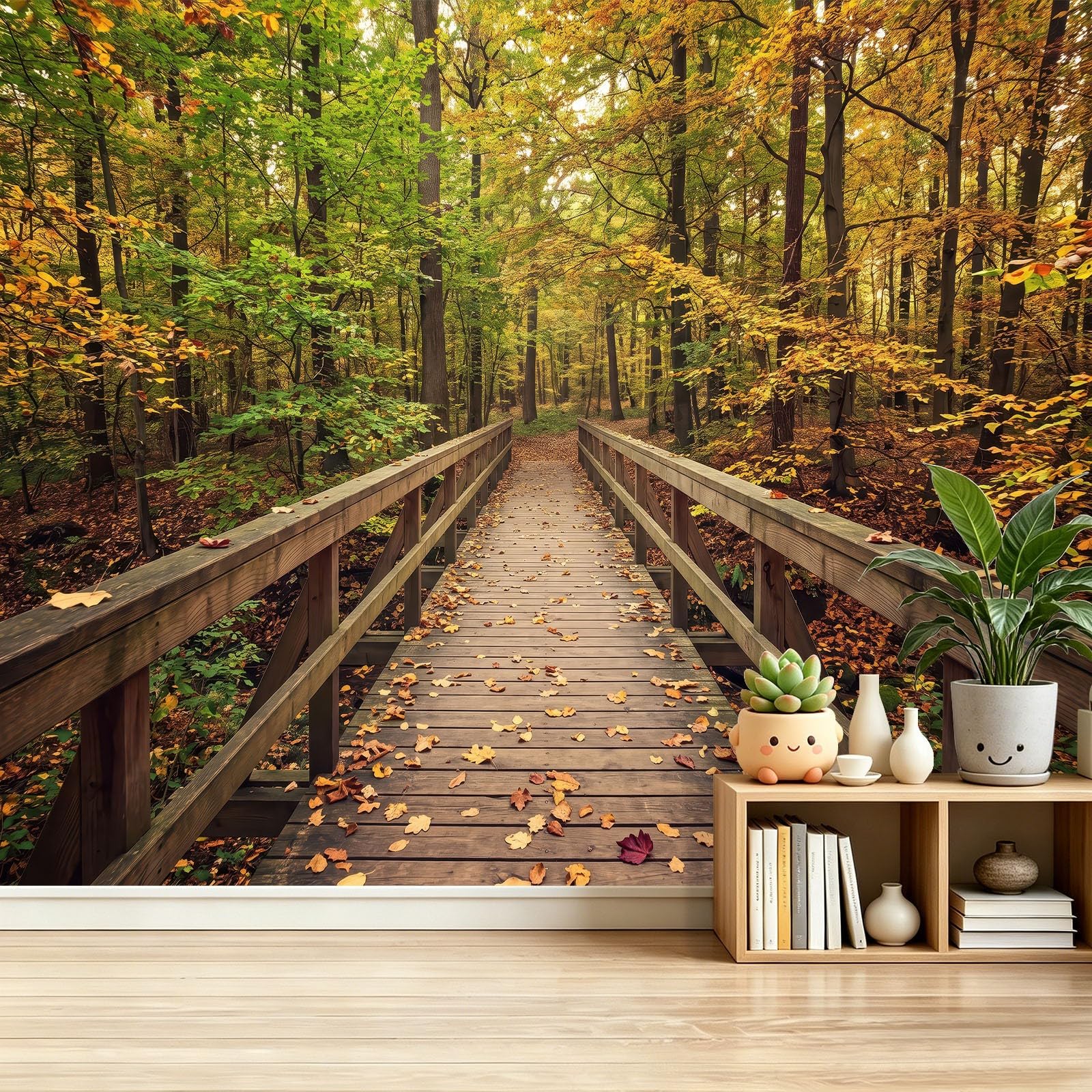 Vlies Fototapete 3D Natur Herbst Wand Tapete Gelbgrün 350 x 256 cm
