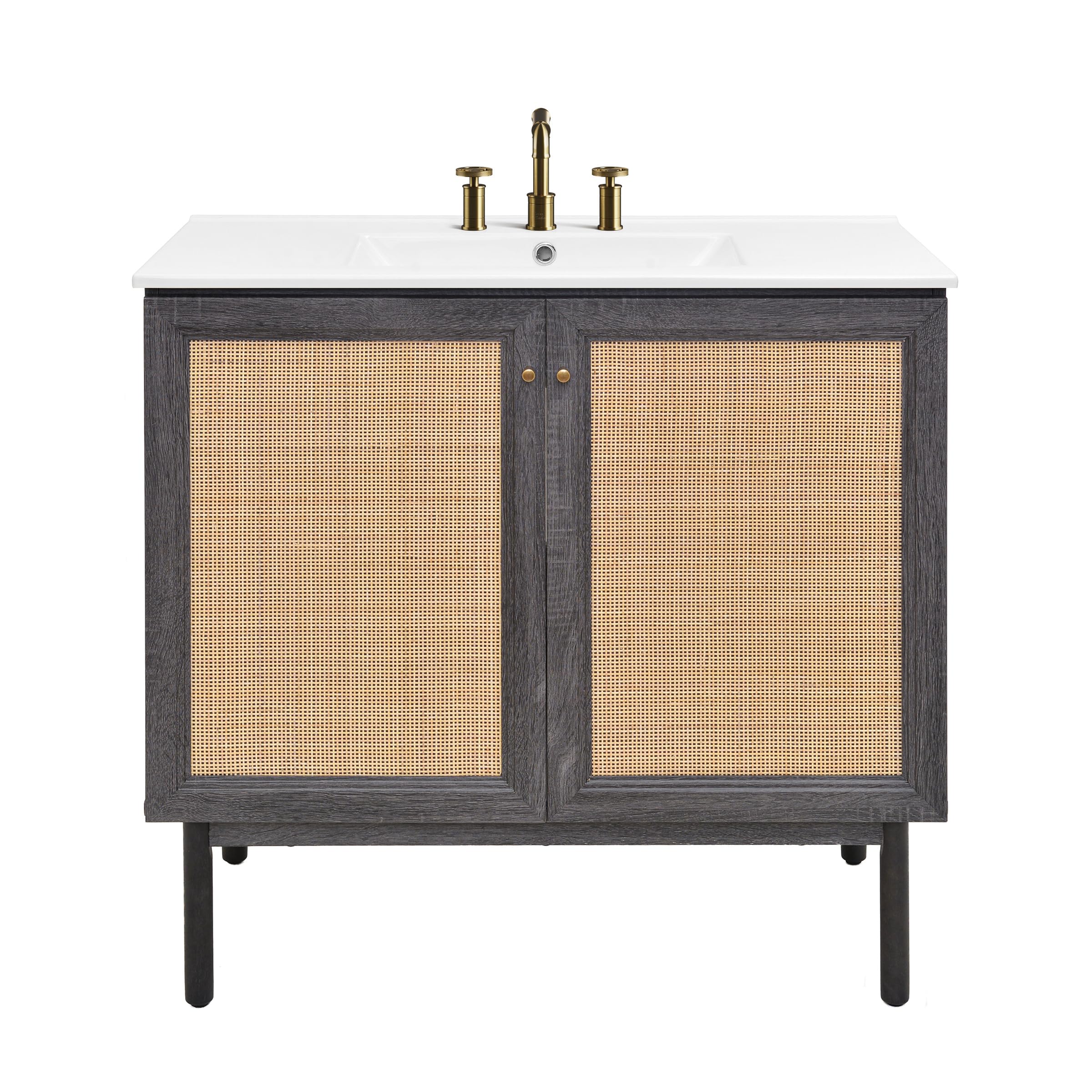 Swiss Madison Classe 36 in. Black Oak Bathroom Vanity with White, 3-Hole Ceramic Sink Top