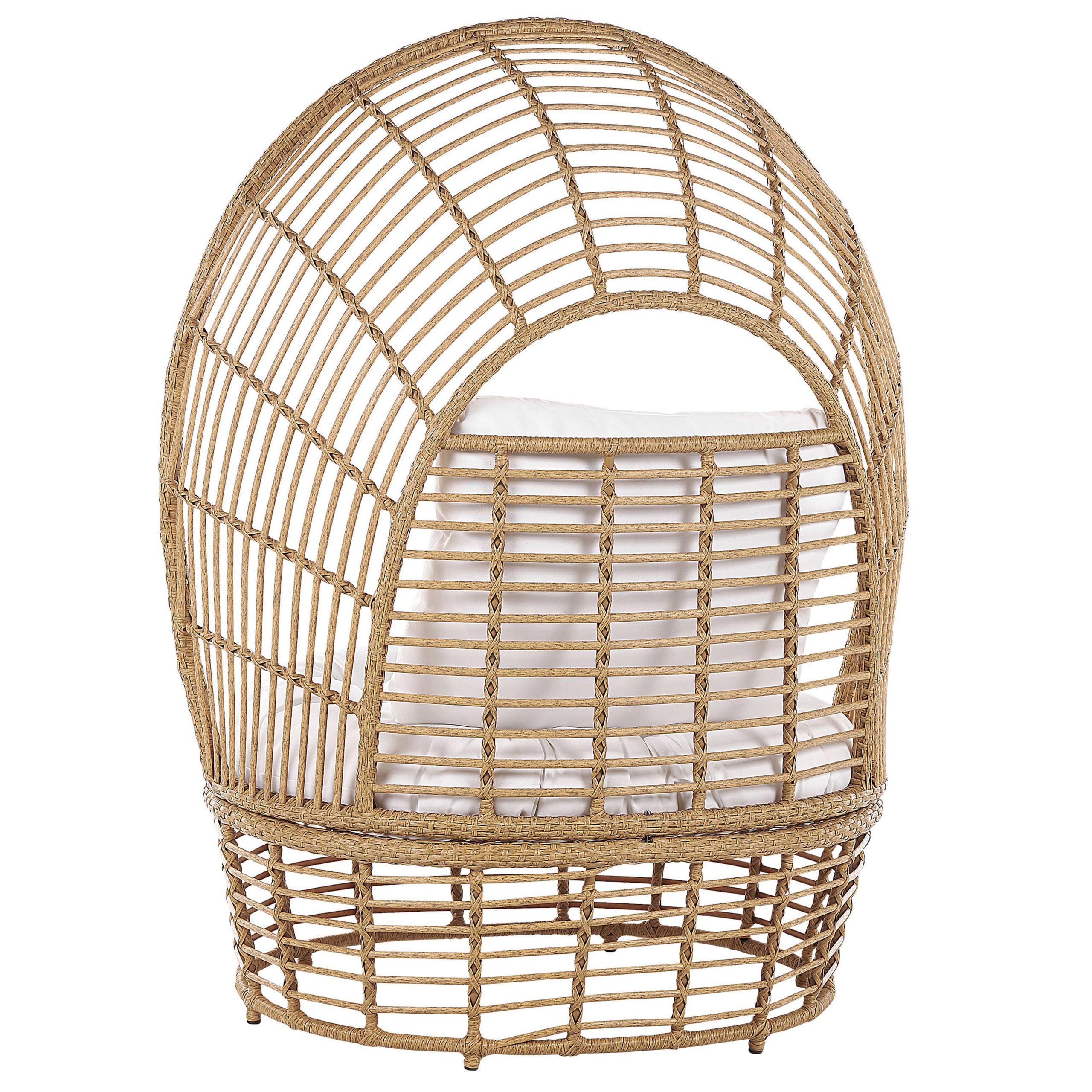 Beliani Outdoor/Indoor Korbsessel aus Rattan und Metall mit Kissen Boho Stil beige Lido