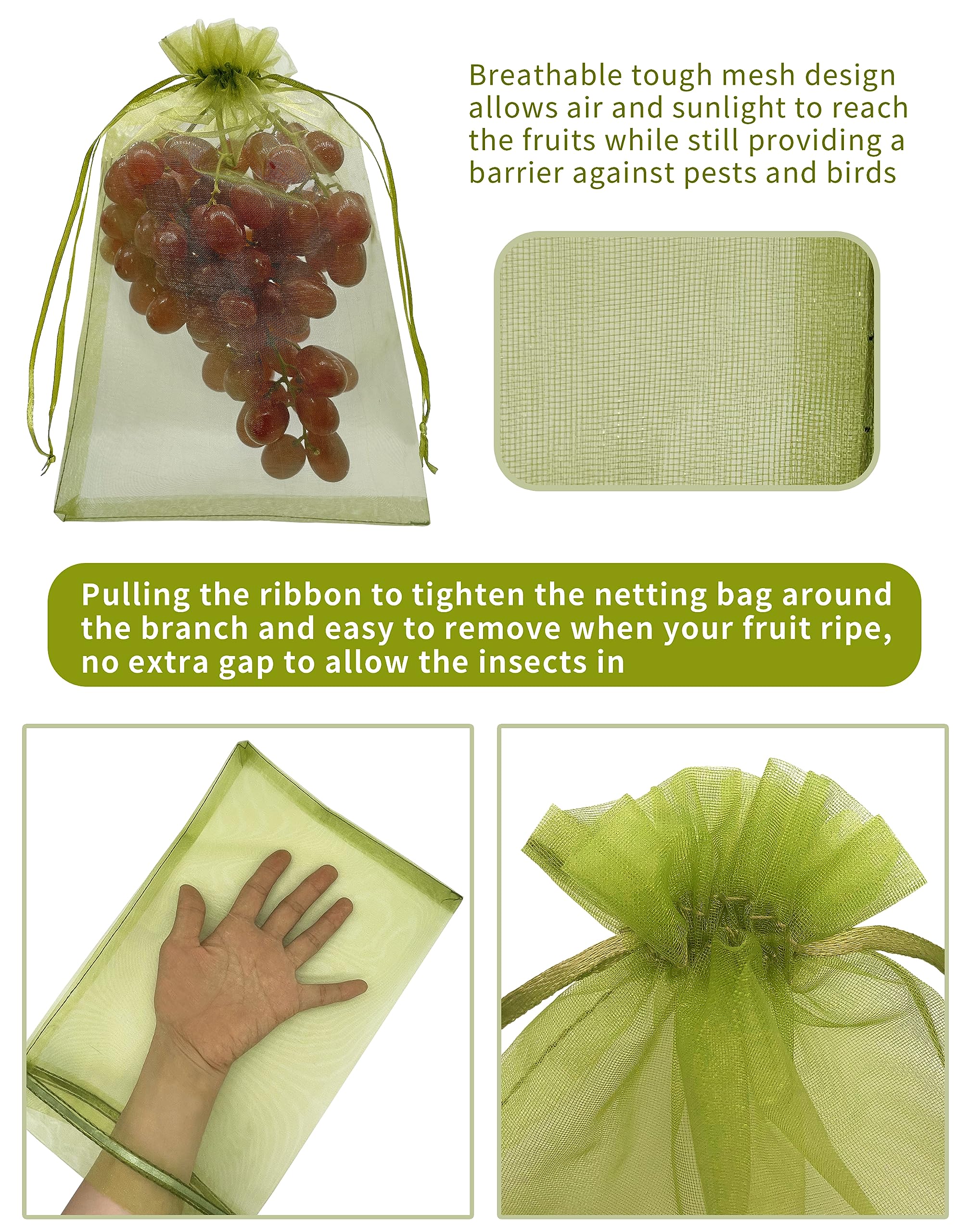 Jexila Paquete de 50 bolsas de regalo de organza transparente verde oliva de 8 x 12 pulgadas, bolsa de regalo grande de malla con cordón para regalo del día de San Patricio, bolsas de dulces