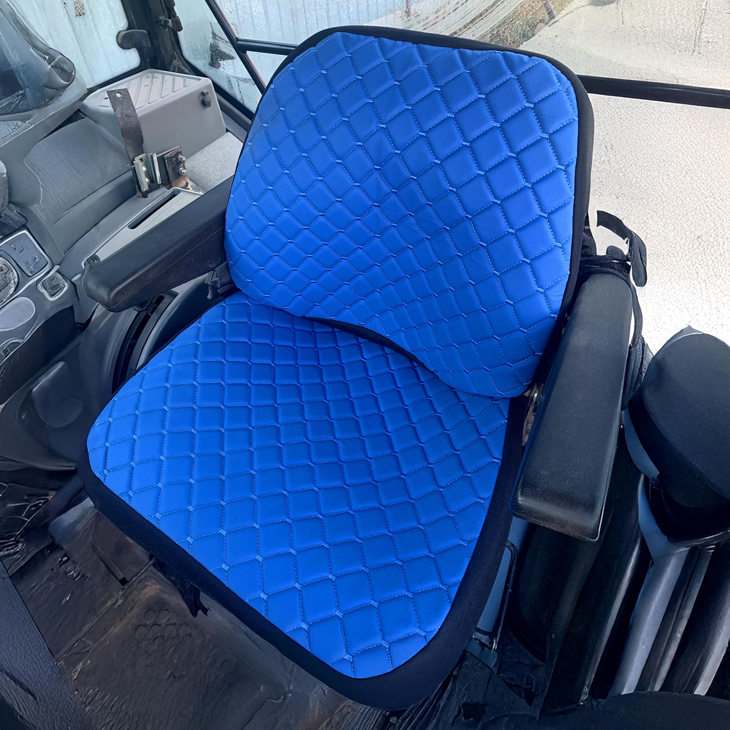 Strapazierfähiger Traktorsitzbezug für Schranktraktoren ohne Kopfstütze, Gabelstapler-Sitzbezug, Camuflage Muster, 8 Farben (blaues Leder Kapitone), C2T-100