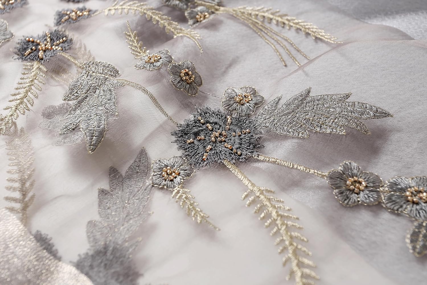 Jeelow Silk Wool Floral Fashion Scarf Shawl Wrap Lightweight Sheer For Women Floral Embroidery Wedding Party Prom - Image 3