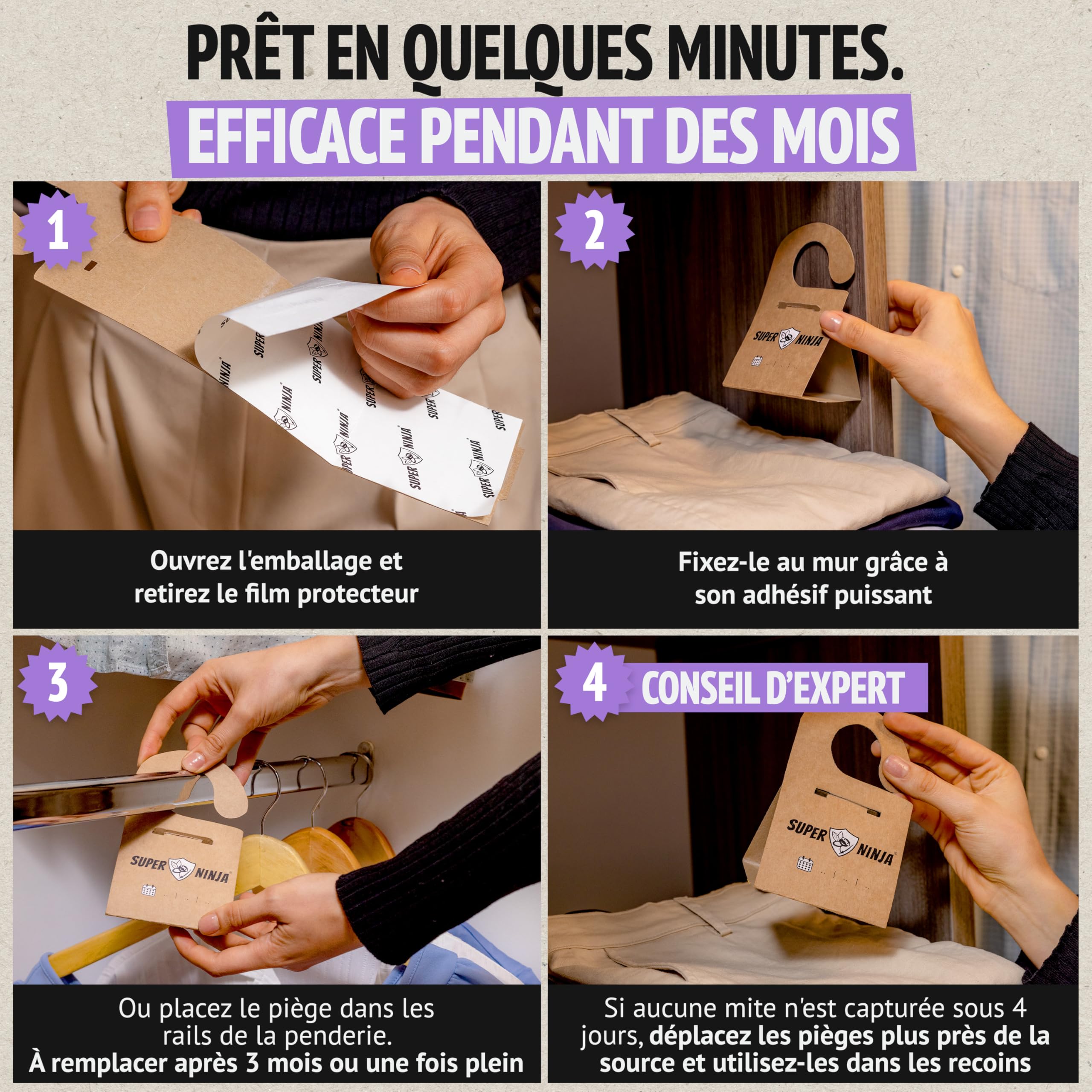 Piège Anti-Mites Textiles Lot de 10 – Anti-Mites Vêtements Penderie – Piège à Phéromones Armoire