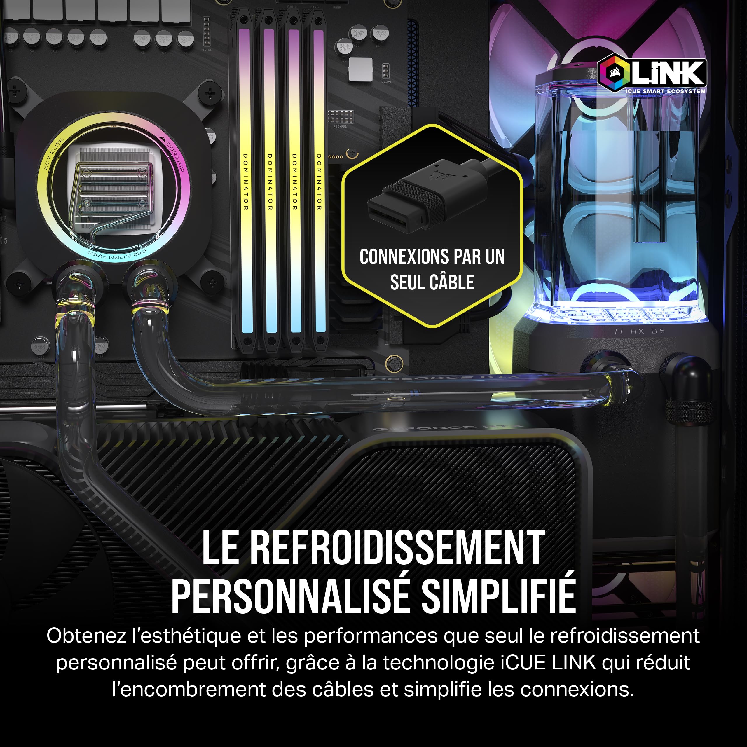 CORSAIR Hydro X Series iCUE Link XH405i Kit de Watercooling Personnalisé – Waterblock pour Processeur XC7 Elite – Pompe/Réservoir D5 XD5 Elite – 3 Ventilateurs RGB QX120 – Gris Furtif