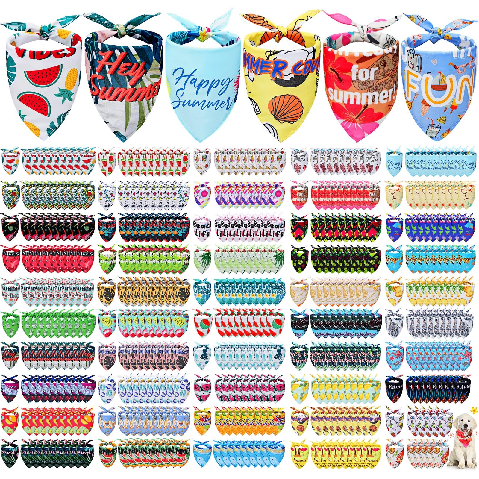 Bulyoou 500 Pcs Summer/Spring Dog Bandanas Bulk Adjustable Dog Bandanas for Groomers Hawaiian Washable Pets Scarf Bibs Costume Accessories for Small