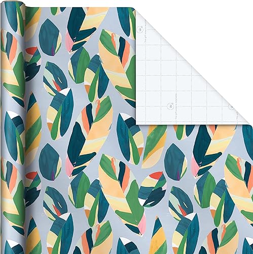 Miniatura 7 de Hallmark Papel de regalo reciclado con líneas de corte en el reverso (3 rollos 60 pies cuadrados Ttl) flores modernas, hojas abstractas, para