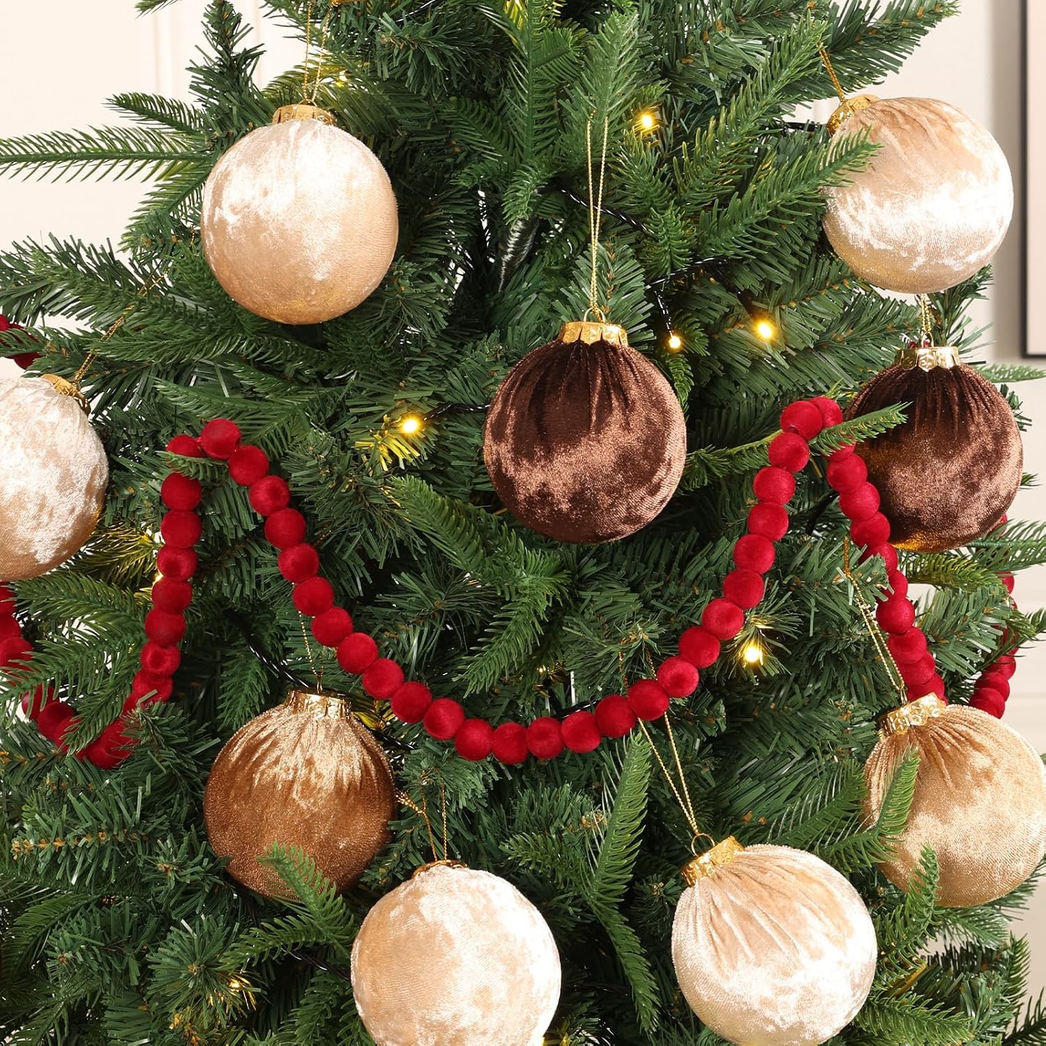 ZenNex 9FT Christmas Velvet Bead Garland,Vintage Xmas Garland,Classic Red