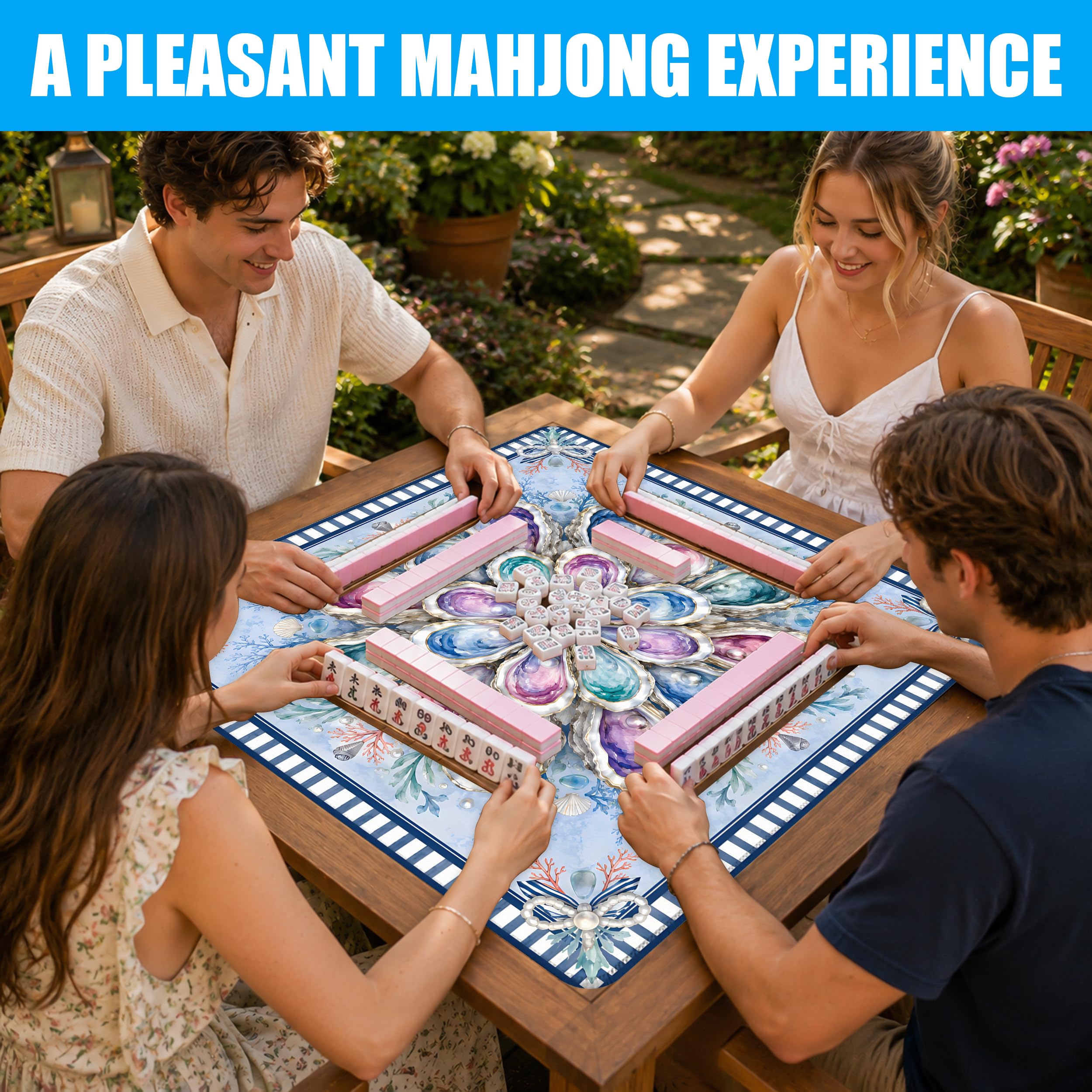 SODAVA Tapis de mahjong à rayures bleues et blanches - 31,5 x 31,5 cm - Antidérapant - Réduction du bruit - Pour mahjong, jeux de société, cadeaux pour joueurs de carrelage, clubs avec sac de