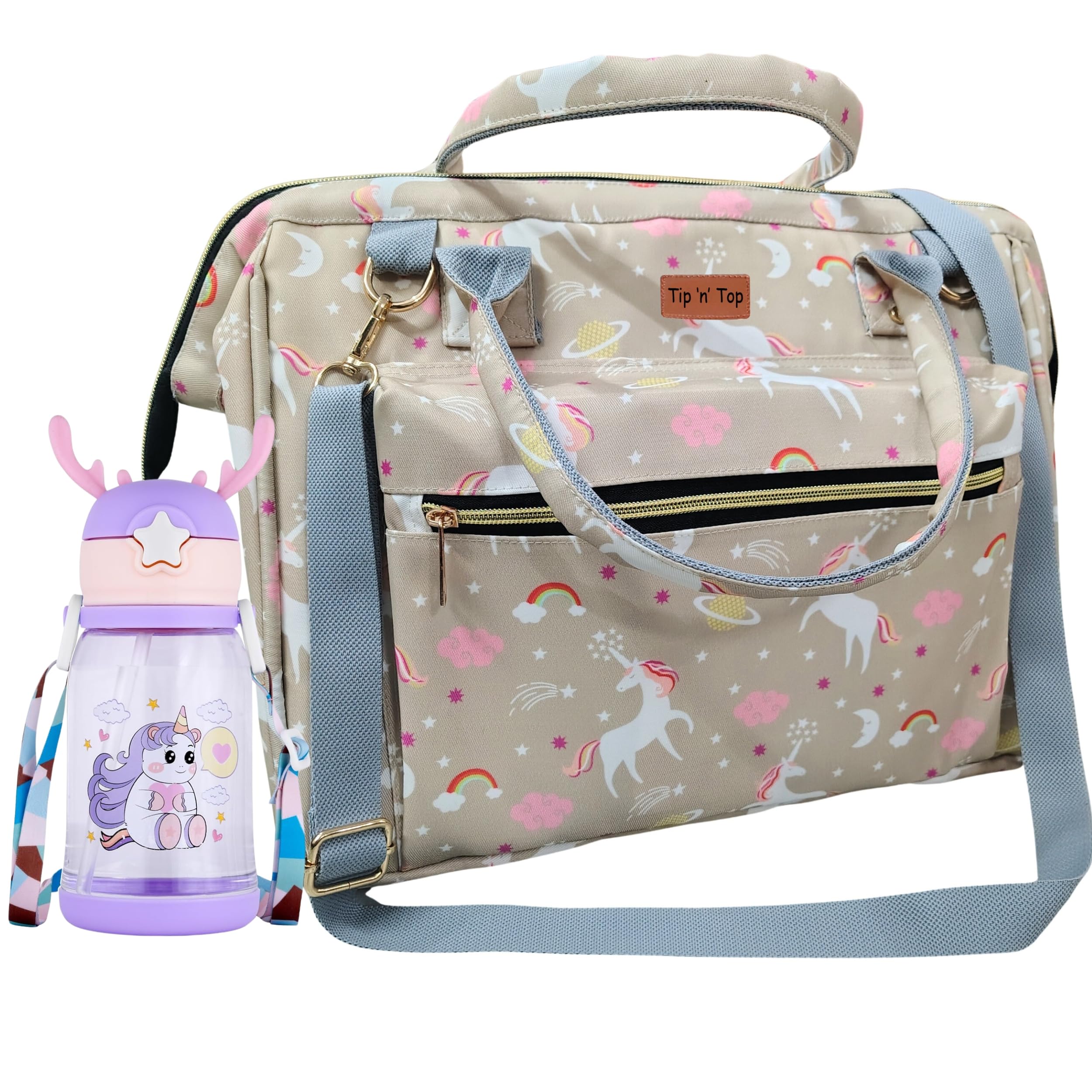 Grey Unicorn Diaper handbag with Baby Sipper Bottle - The Ultimate Combo-image-36