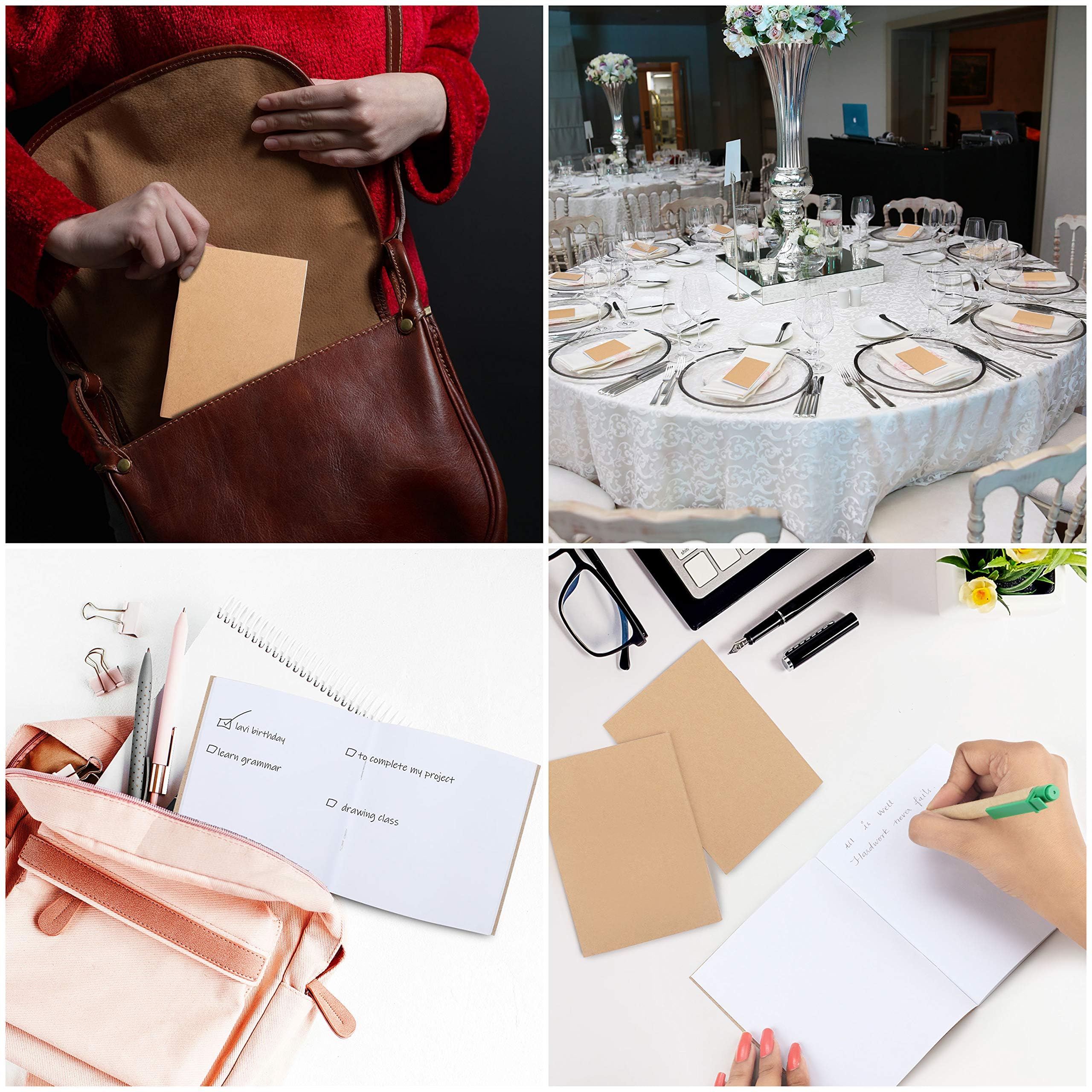 BELLE VOUS Set 48 Quaderno Appunti Kraft Copertina Marrone A6 10,5 x 14 cm 24 Pagine Bianchi Quadrati per Viaggi Ufficio