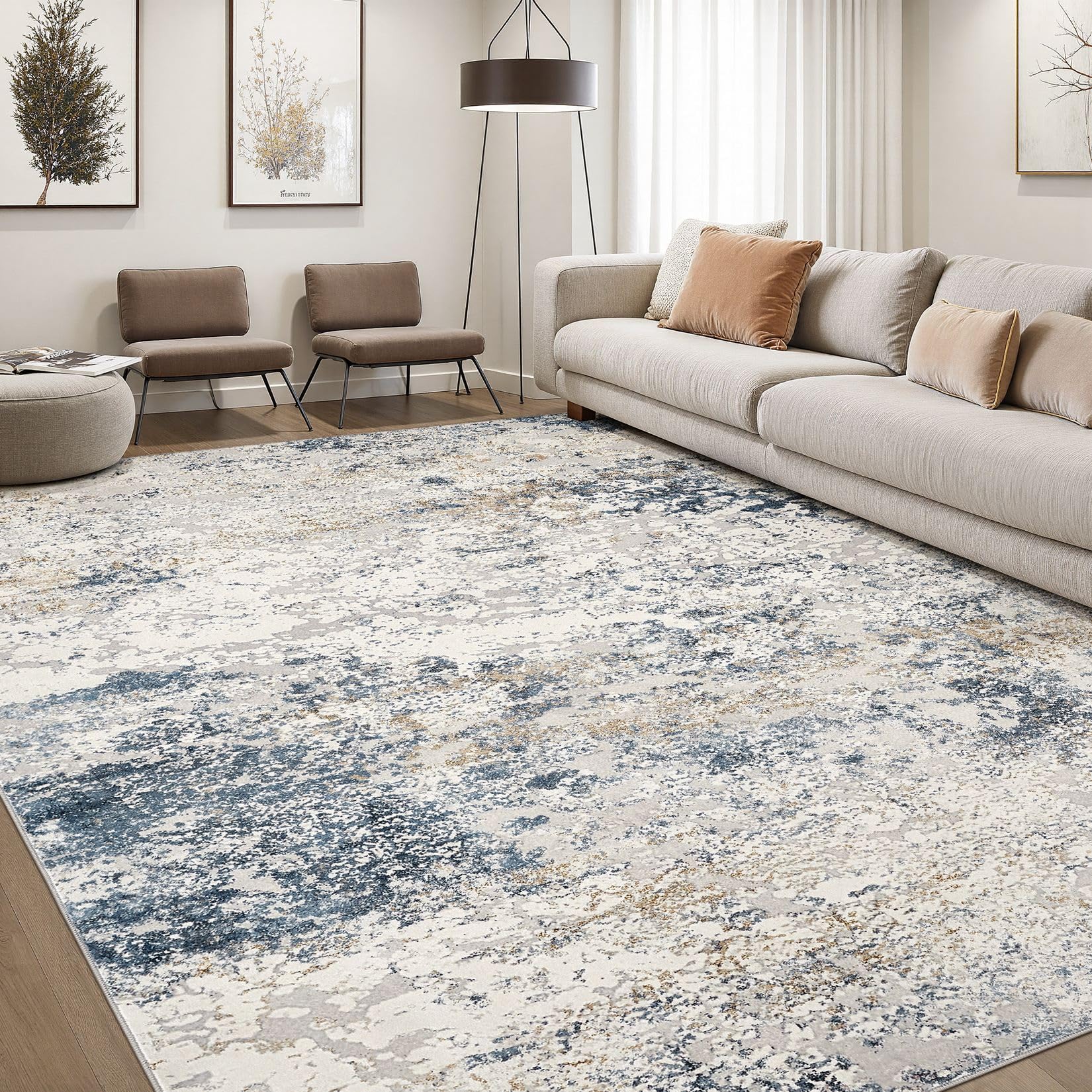 DMOYEST Washable Rugs Living Room 240x340cm - Large Abstract Neutral Modern Soft Non Slip Low Pile Kid Pet Friendly Carpet for Bedroom Dining Home Office -Beige Blue โ image 1