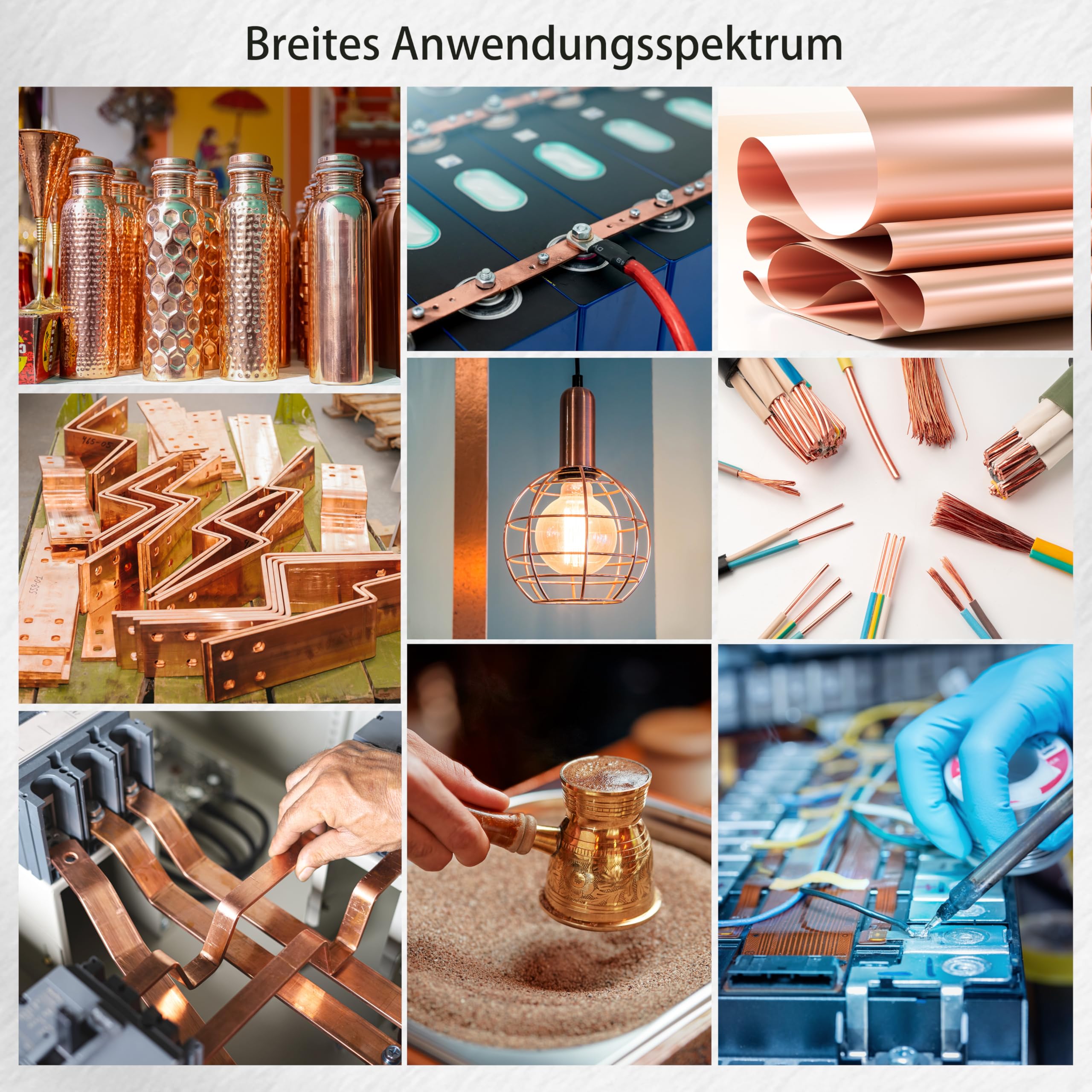 Metall Kupferplatte, 1 Stück Kupferflache Stangenplatte 254mm x 25mm x 6mm, 99.9% T2 Reiner Kupferblech für Bastelarbeiten, Elektrische Reparaturen und Verschiedene DIY