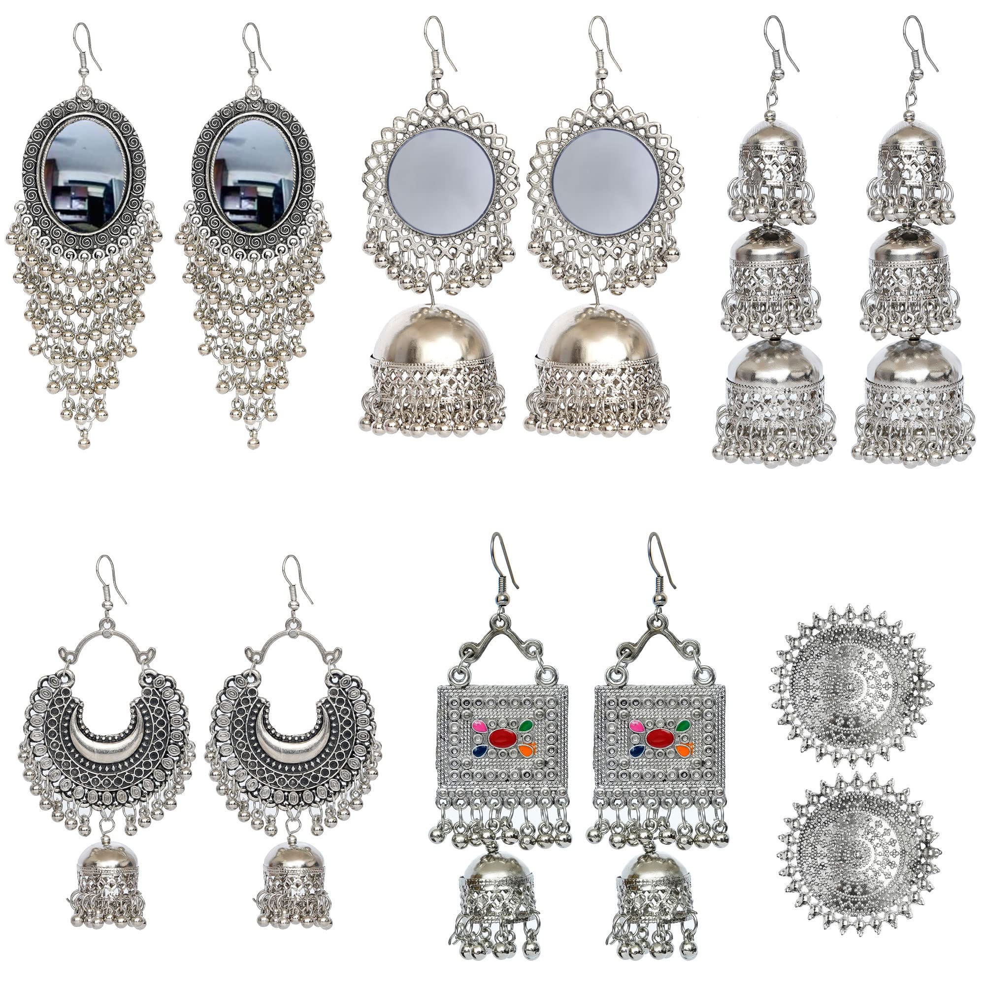 See full amazon price history chart for Yotog 6 Pair Designer Silver Oxidised Jhumka Earrings Combo for Women and Girls, Long Mirror Drops, Brass Stud and more Yotog 6 Pair Designer Silver Oxidised Jhumka Earrings Combo for Women and Girls, Long Mirror Drops, Brass Stud and more (B0B1QGM1FY) Amazon Price History, Amazon Price Tracker