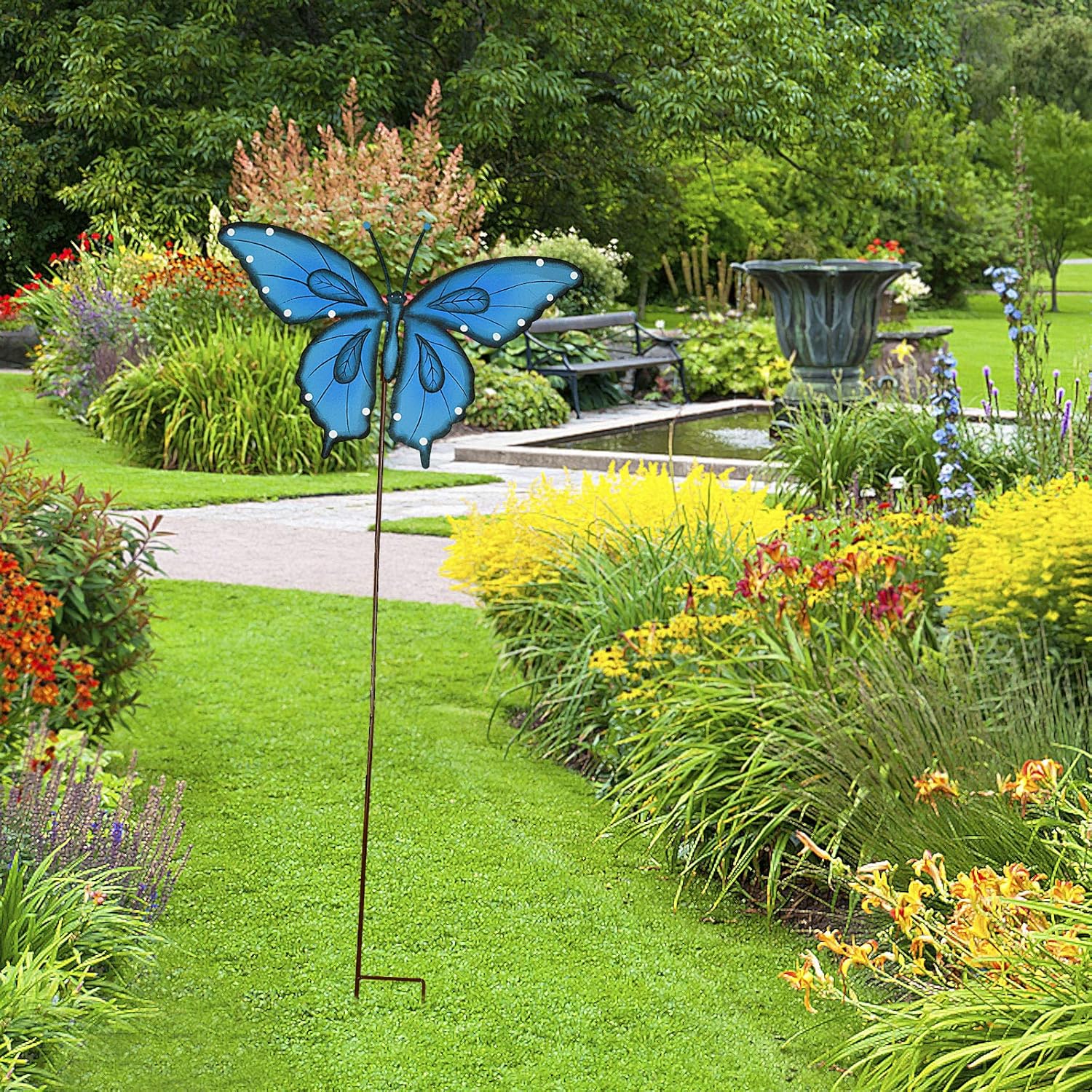 Attraction Design Butterfly Garden Stake Decorative Butterfly Yard Stake, Cute Insect Decor Metal Yard Art Decor Outdoor Garden Decoration for Patio Porch Lawn Pathway Backyard (Blue)