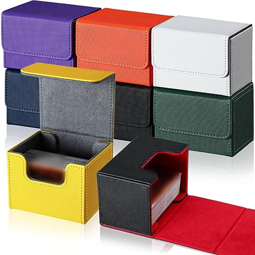 Vicenpal Paquete de 8 cajas de cartas a granel, cajas de cartas de cuero con funda, caja de juego de cartas magnética con fundas para 100 más cartas