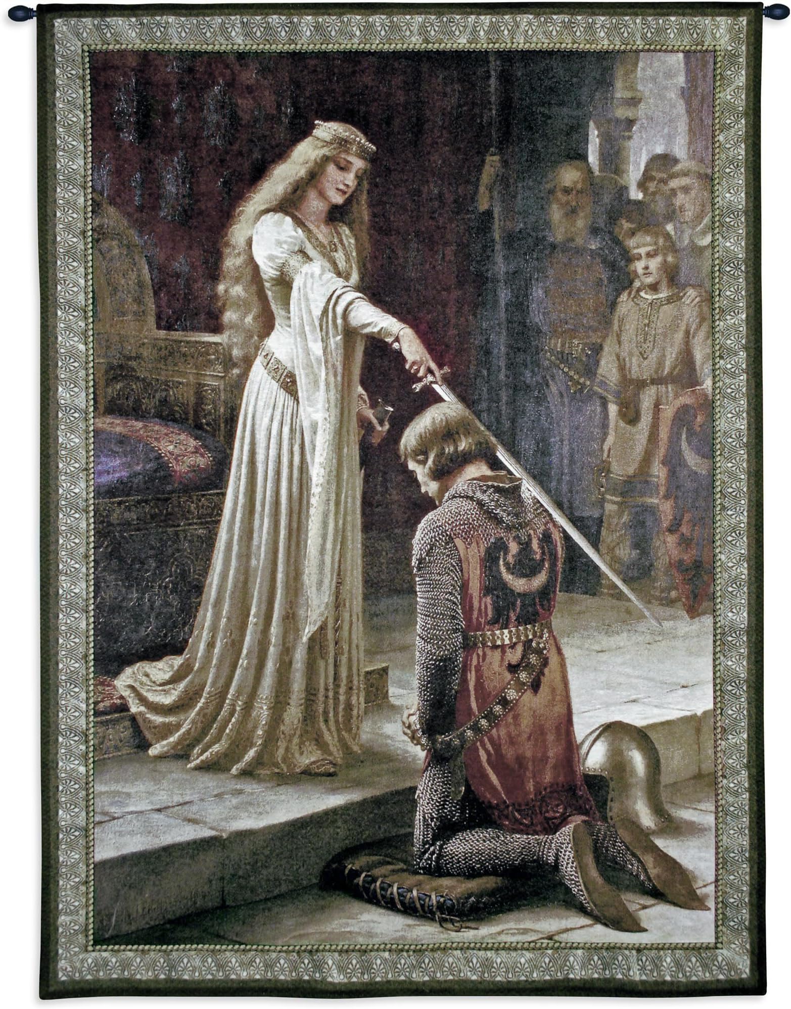 The Accolade by Edmund Blair Leighton | Woven Tapestry Wall Art Hanging | Medieval Knight Ceremony | 100% Cotton USA Size 53x42