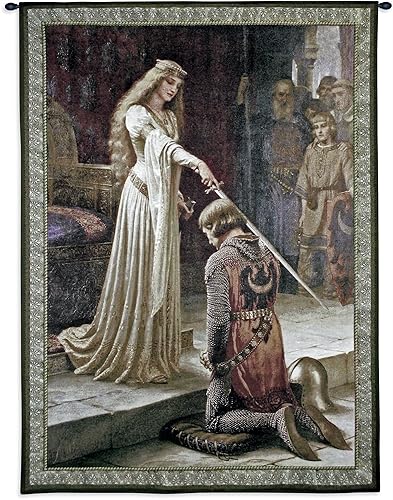 The Accolade by Edmund Blair Leighton | Woven Tapestry Wall Art Hanging | Medieval Knight Ceremony | 100% Cotton USA Size 53x42