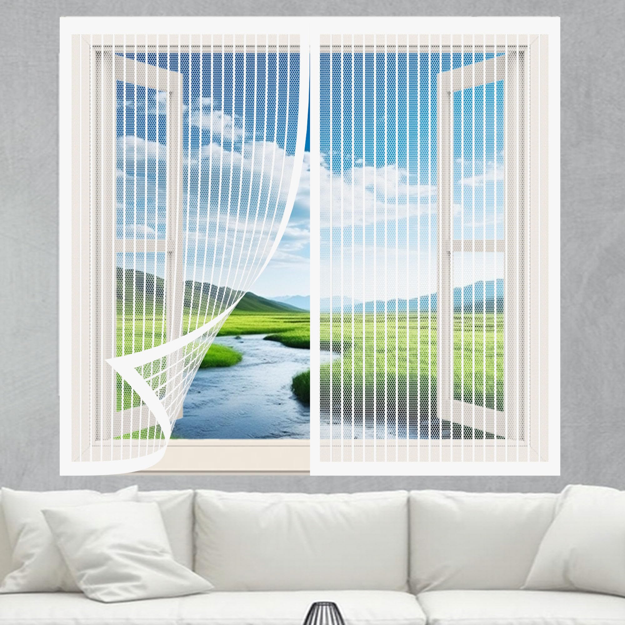 Doguo White Magnetic Fly Screen Window 145 X 140 Cm With Selfadhesive Magnetic Window Fly Screens For Windows Easy Installation For Living Room Bedroom Offfice,