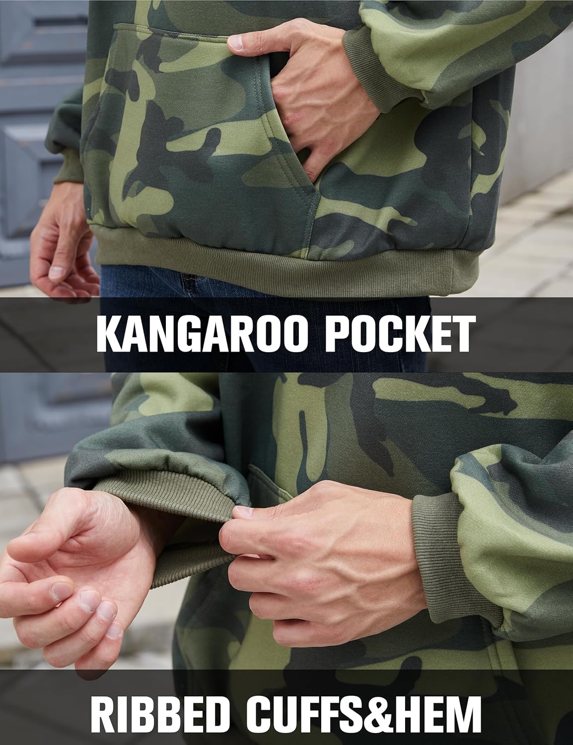 Men's Camo Hoodies Oversized Fleece Pullover Hooded Sweatshirt Vintage Mens Hoodies Pullover Sweatshirts With Pockets - Image 5