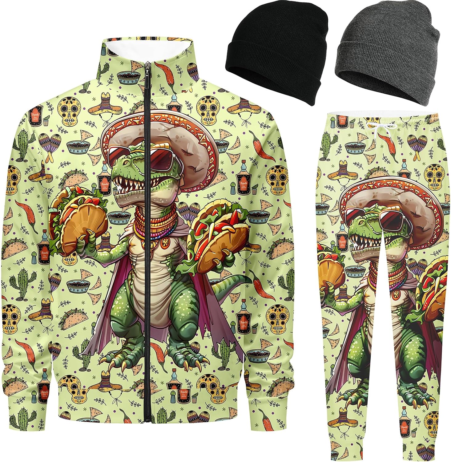 Retro 90s 80s outfit for men tracksuits sweatsuits for men Jogging set Warm Up Zip with 2 Knit Beanie hat