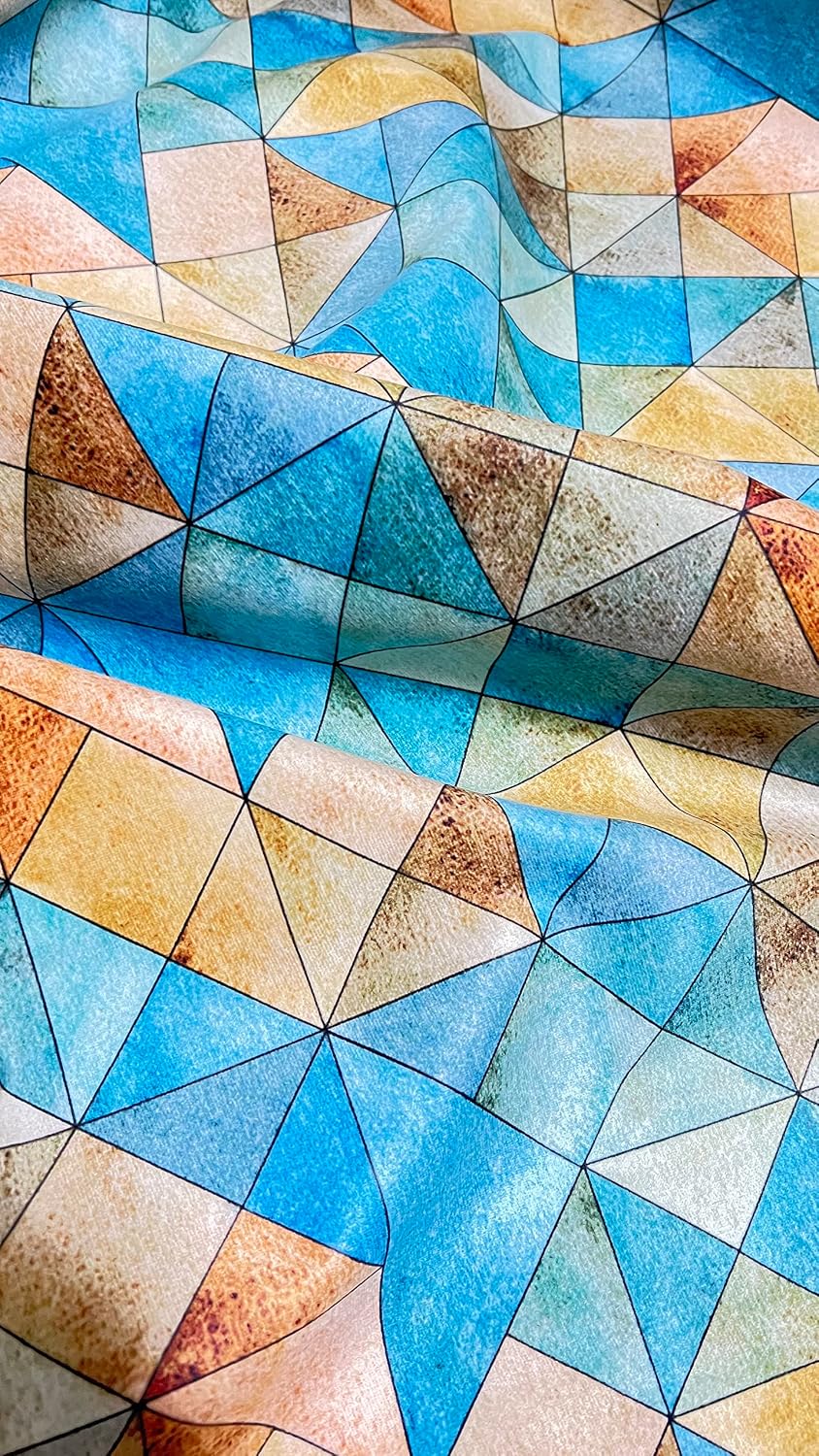 Soft Thick Luxurious Velvet Fabric Digitally Printed Geometric Design Upholstery Material for Sofa Cushion Chair Cover Craft - Width 54 inches - Fabric by The Yard (Arctic Sapphire)