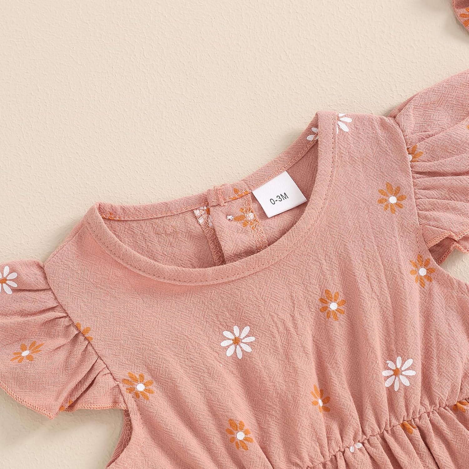 Newborn Baby Girls Daisy Printed Clothes Pleated Ruffled Sleeve Romper Cute Summer Outfit with Headband - Image 5