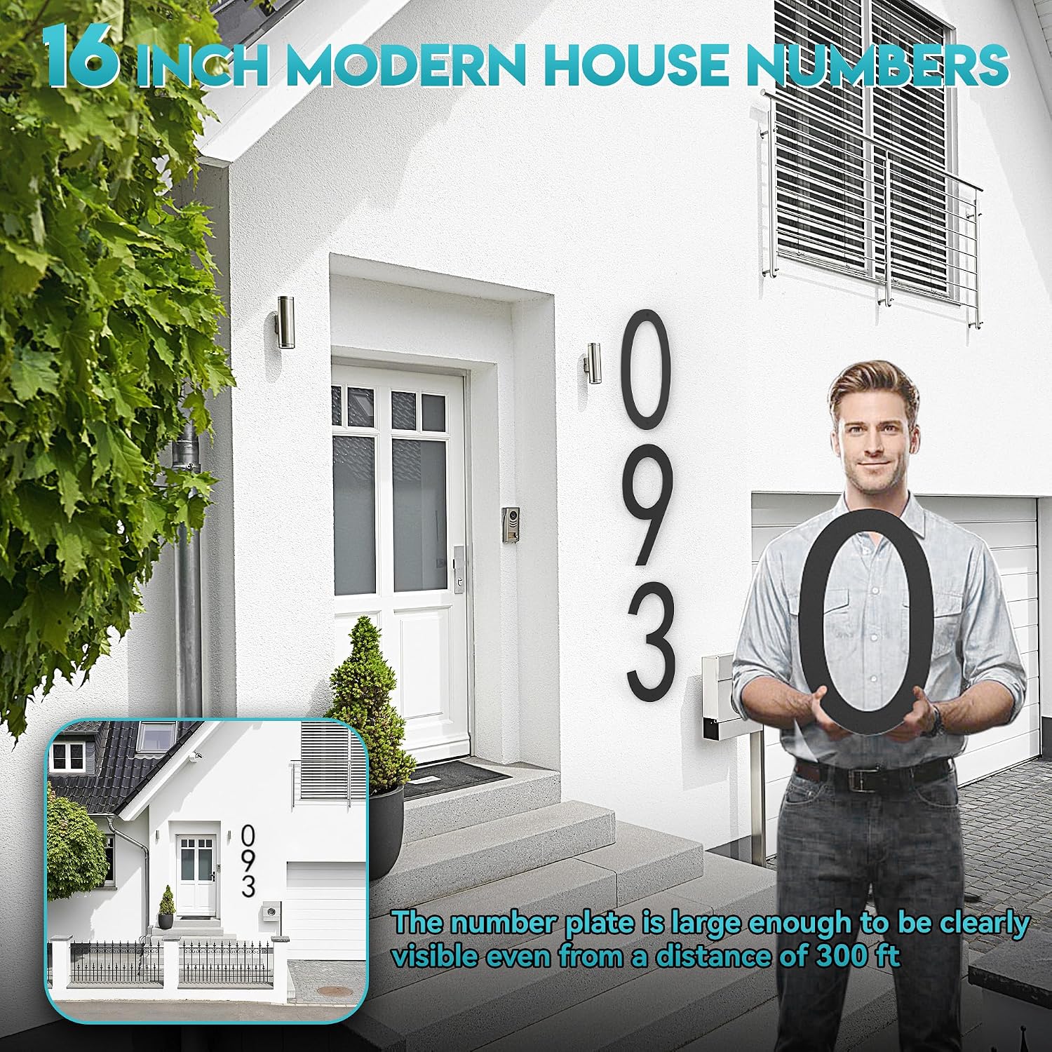 16 Inch House Numbers for Outside, Extra Large Address Numbers for House, Large Modern Floating House Numbers, Big Metal Numbers for House Outdoor, Matte Black Steel 16'' Address Number 0 (0123456789)