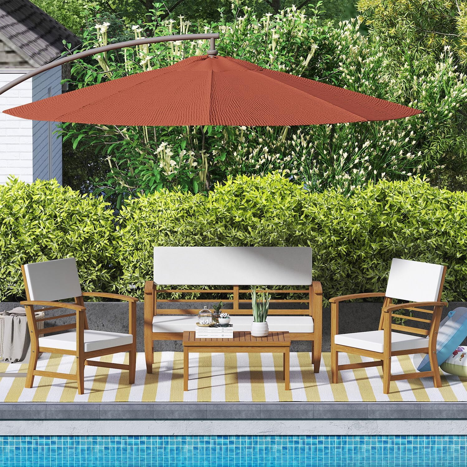 4 Pieces Wood Patio Bistro Chairs Table Set Stable Outdoor Indoor Use Backyard Balcony