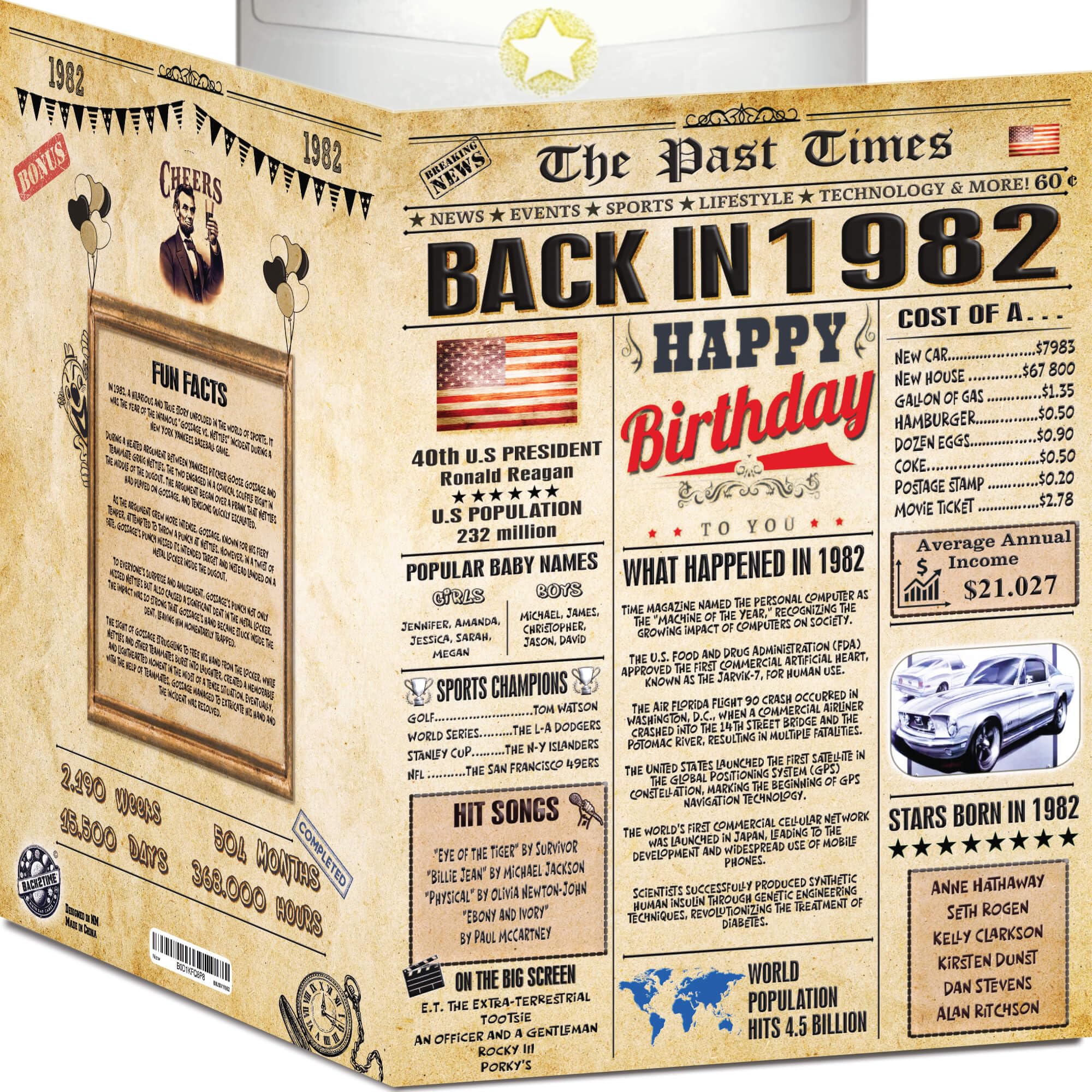 44th Birthday Card for Women Men - Back In 1982 Newspaper - 44 th Happy BIRTHDAY card - 44 birthday gift for Her Him - JUMBO size - 44th birthday decorations Dad Mom - Best gifts for 44 year old