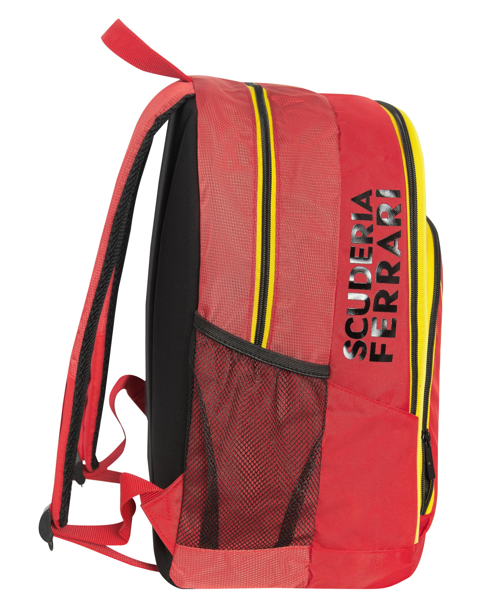 FERRARI KIDS - Zaino Scuola Ufficiale Ferrari per Bambini, con 2 Ampi Spazi Centrali e 2 Tasche Frontali con Chiusura a Zip, Spallacci Regolabili e Imbottiti, Schienale Imbottito, 32x43Hx23 cm, Rosso
