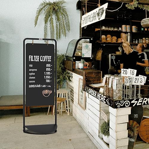 Miniatura 8 de TOWON Letreros gigantes de pizarra de 19 x 43 pulgadas, letrero de metal colgante con base, caballete de pizarra de pedestal para cafetería, bar,