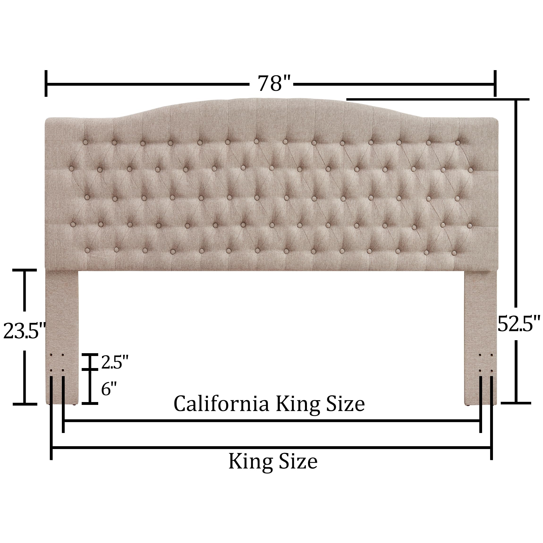 ( only Headboard)Linen Upholstered King/Cal King Headboard, Tufted Button Headboard for King/Cal King Bed, Neutral Curved Integrated Design with Tufted Solid Wood Head Board and Luxury Soft Padded, Linen