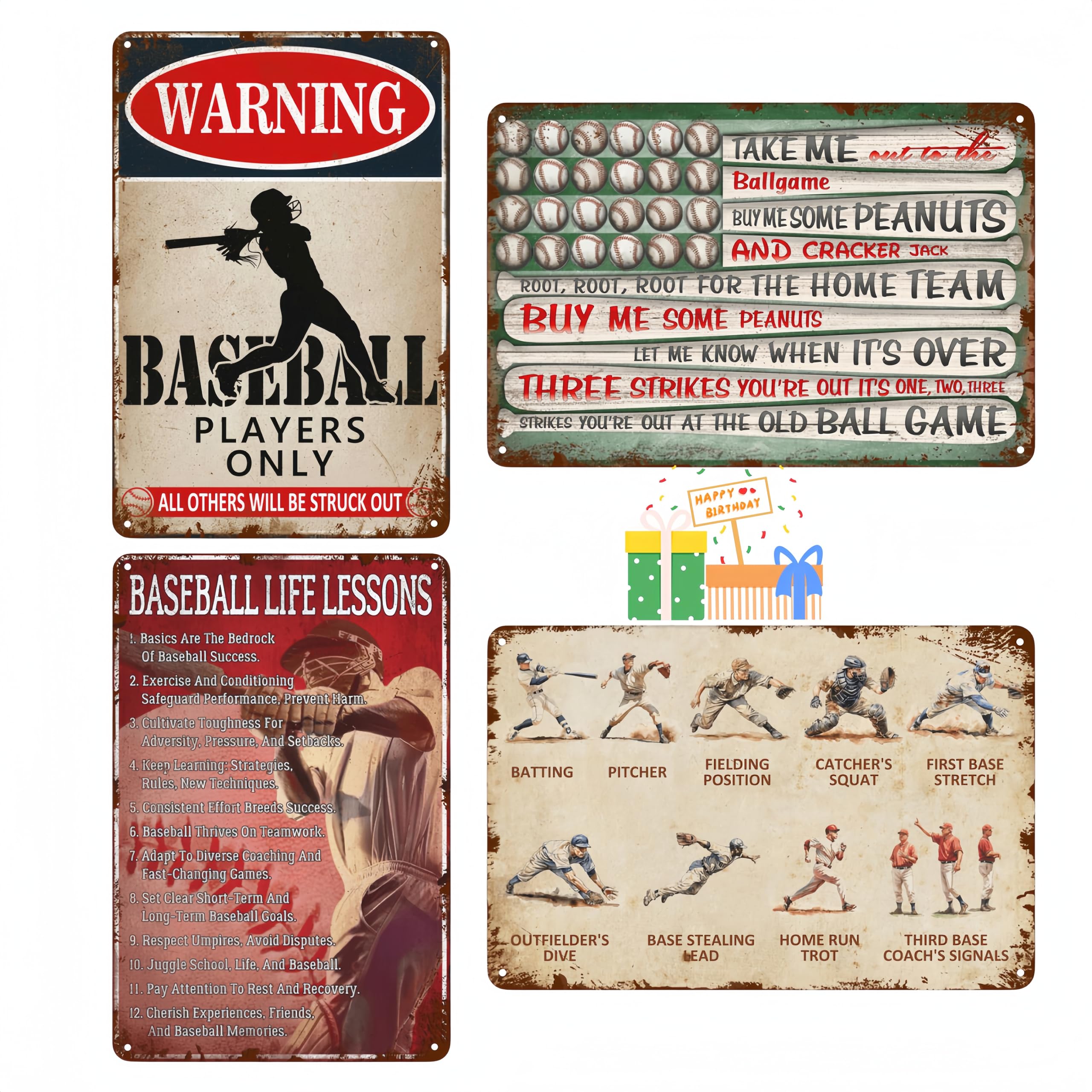 Baseball Tin Sign - 8x12 Inch Vintage Metal Wall Art for Boys' Room, Baseball Player Gifts, Decorative Poster for Bedroom, Playroom, Unique Baseball