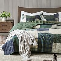 Woolrich Mill Creek Oversized Twin Quilt Set - Patchwork Cotton Coverlet & Shams, Green Lodge All-Season Bedding