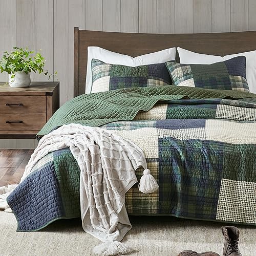 Woolrich Quilt Set Patchwork Channel Quilting, Cottege Coverlet for Twin Size Bed All Seasons, Lightweight Prewashed Cotton Coverlet Bedspread,