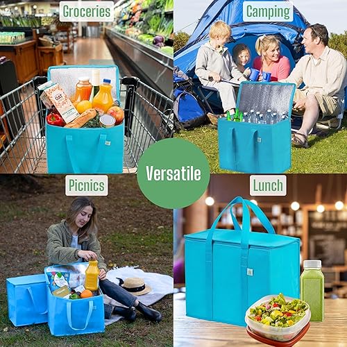 Miniatura 7 de VENO Bolsas de comestibles reutilizables aisladas, bolsa de entrega de alimentos, duradera, resistente, grande, plegable, cremallera resistente
