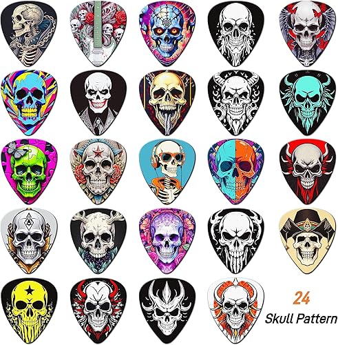 Miniatura 3 de Paquete de 24 púas de guitarra delgadas, medianas y pesadas con caja de lata, paquete variado de púas de bajo, púas de guitarra para guitarra