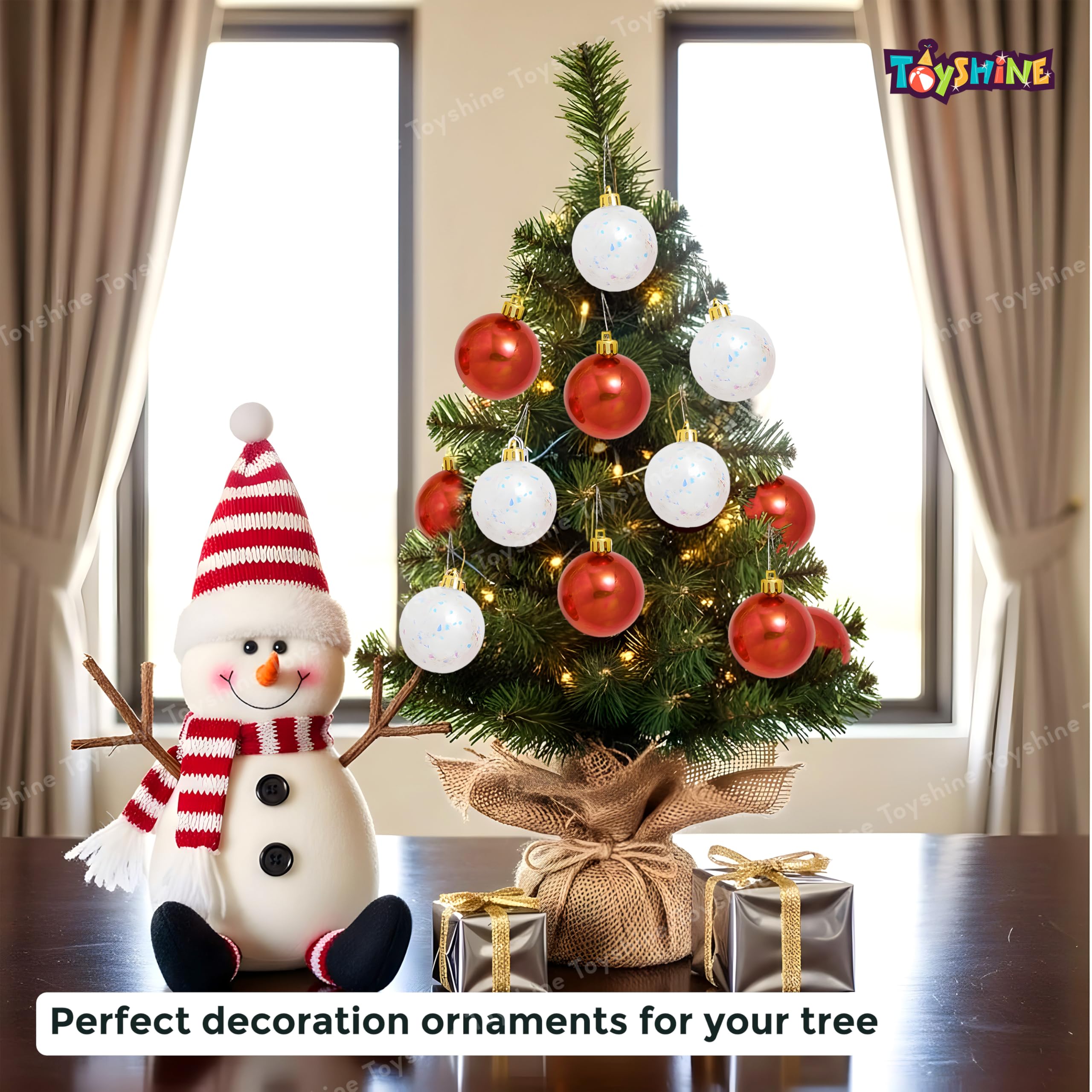 Toyshine 24 Pcs Christmas Tree Hanging Ornaments Set – Red & White Balls | Festive Decoration Combo for Home Office School 3