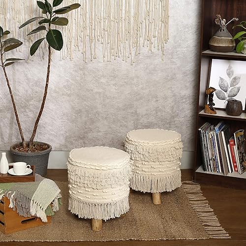 Miniatura 2 de REDEARTH Taburete de pie hecho a mano de madera con 4 patas para sala de estar, dormitorio, guardería, habitación de los niños, patio, gimnasio 100%