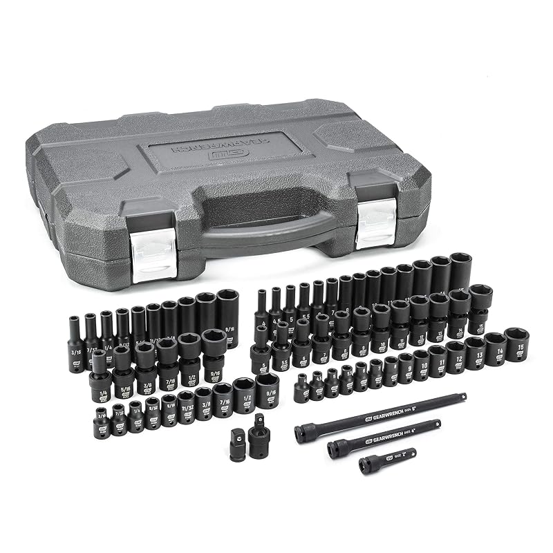 Jogo de Soquetes de Impacto GEARWRENCH 71 Peças, Encaixe de 6,35 mm (1/4 pol.), 6 Pontos SAE/Métrico, Modelo 84903