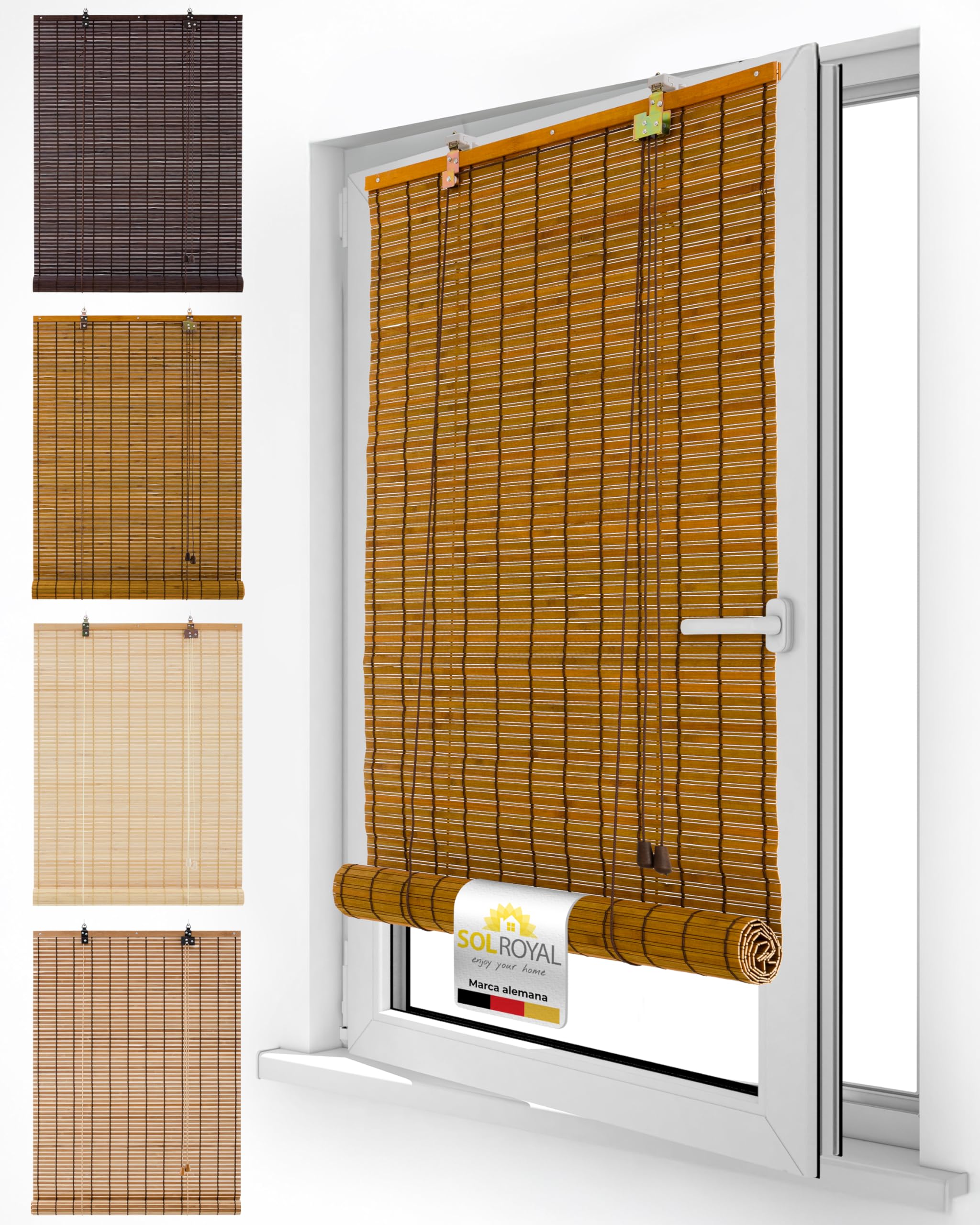 Sol Royal Estor Bambú sin Taladrar 90x220 cm – Estor Enrollable de Madera Natural para Ventana Interior – Persiana Opaca Protección Solar y Privacidad – BR7 | BR7 Estor de madera para ventana, 90 x 220 cm, 90 cm de ancho, opaco, protección solar, estor de