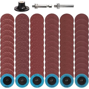 Shineboc Sanding Discs 50 mm Pack of 75 Grit 36-240 | 1/4 pad holder shaft for rod sander surface rust removal, grinding, pol