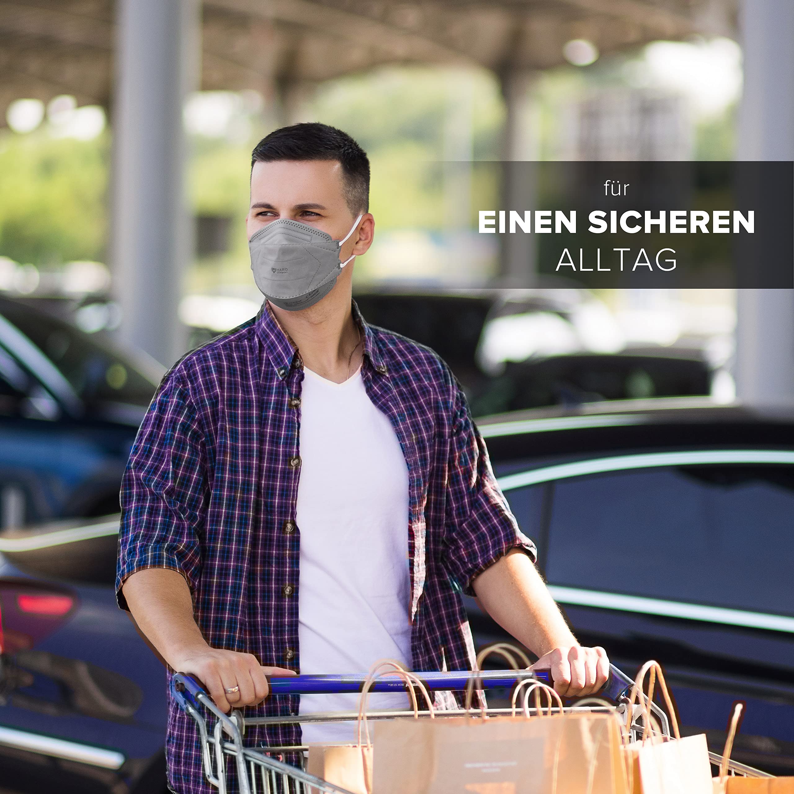 HARD Mascarillas FFP2 | protector bucal | protección respiratoria | respirador | Amigable con la piel - Transpirabl | Tamaño: Standard - embalaje individual-Gris Scuro - 20 piezas