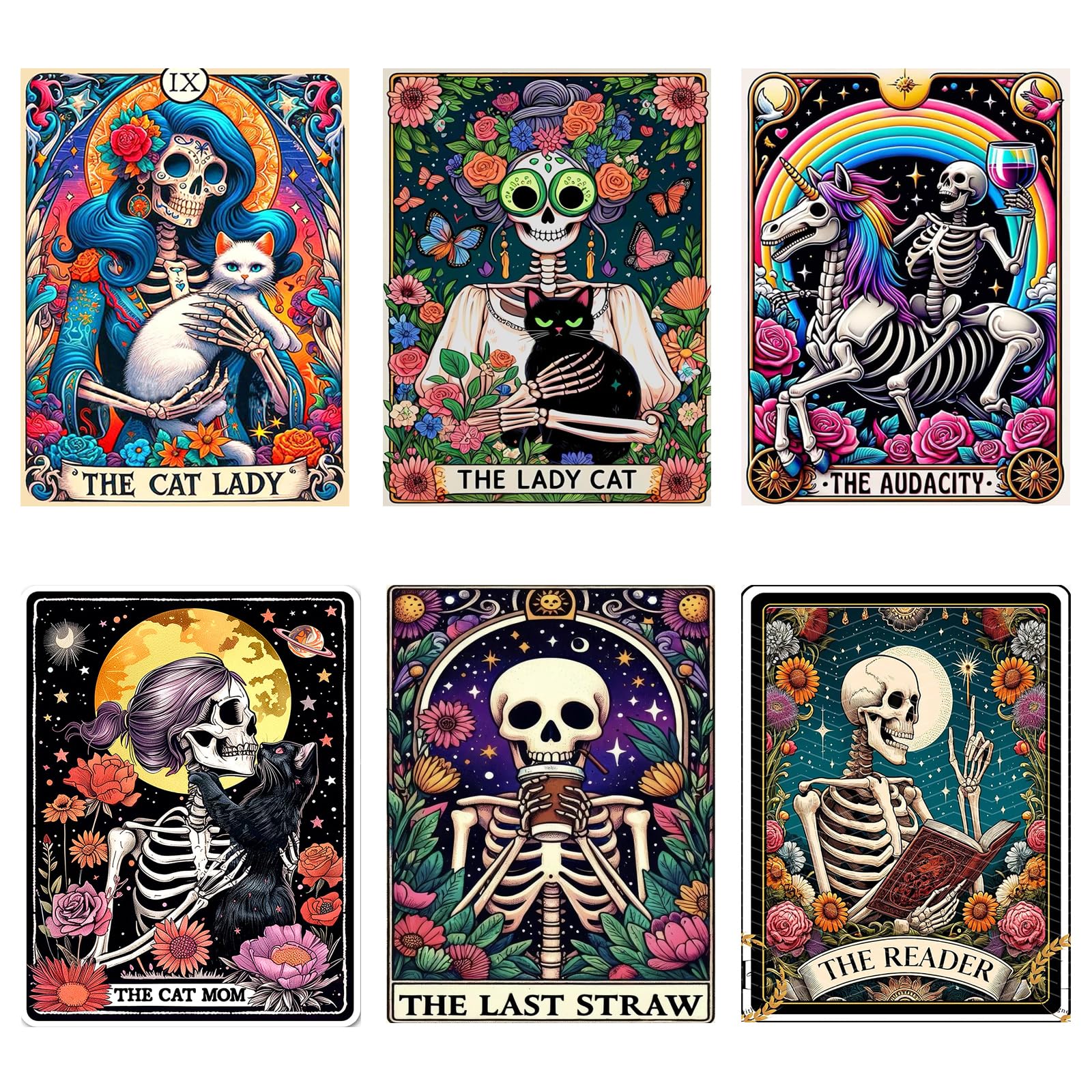 6Pack Skull Diamond Art Kits for Adults, Halloween Skull Tarot Diamond Painting Kits for Beginners, 5D Full Drill Crystal Arts and Crafts Gem Art Painting Kit for Home Decor Festival Gift 12x16 Inch