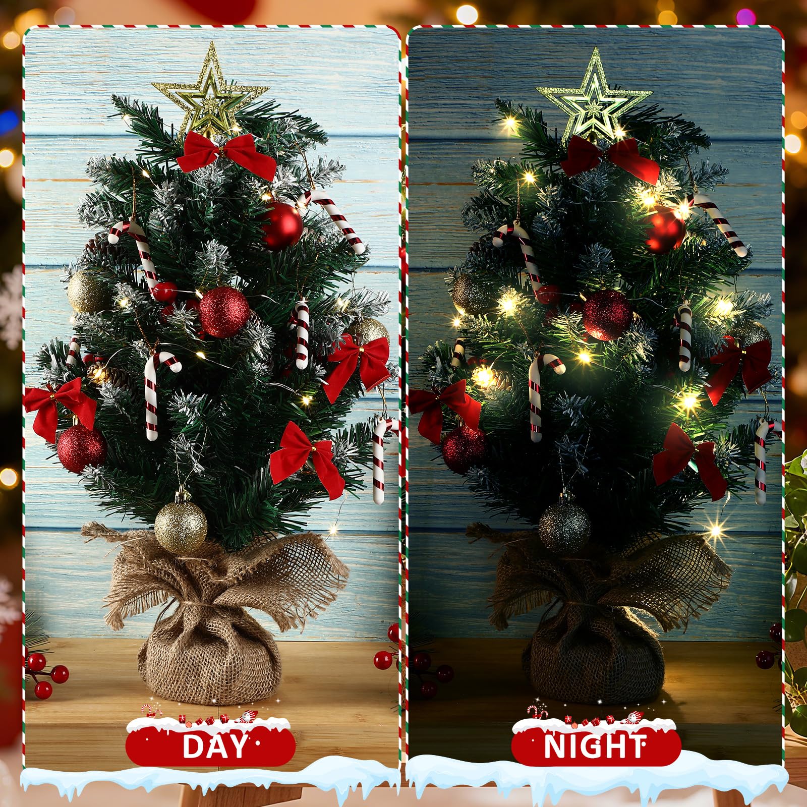 Soulchen Mini sapin de Noël artificiel de table avec lumière - 0,6 m - 61 cm - Mini sapin de Noël artificiel avec 30 lumières LED - Petit centre de table pour décoration d'intérieur et de vacances