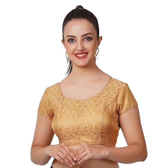 Readymade Blouse Sweetheart Brocade Short Sleeve|Stretchable Stylish Comfortable Blouses|| Neck Style U-Neck, Holi Festivals Gift for Womens & Girls