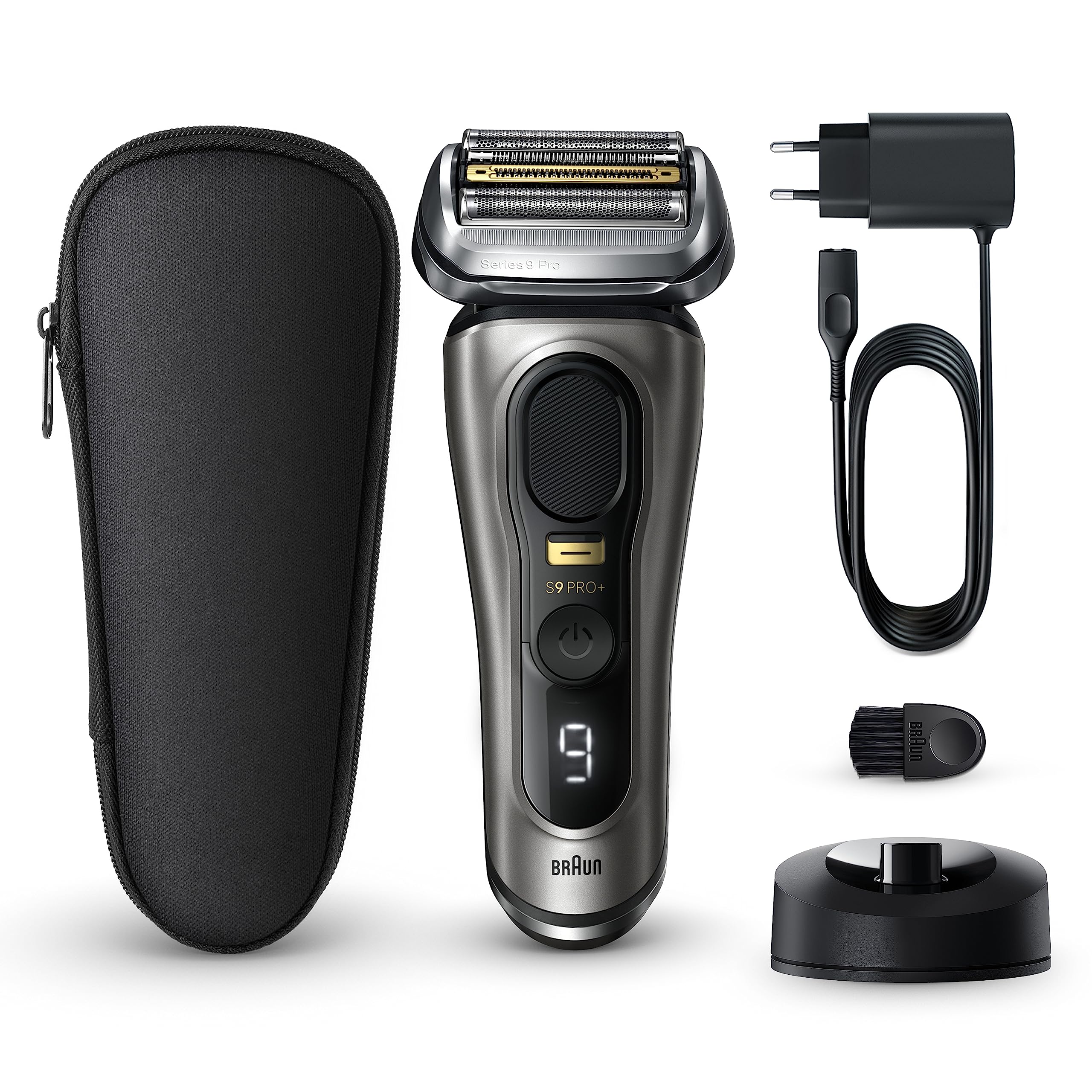 Braun Series 9 Pro+ Rasierer Herren Elektrisch, Elektrorasierer mit 5 Pro Rasierelementen, Langhaarschneider ProTrimmer, Ladestation, 60 Min Laufzeit, Wet & Dry, Made in Germany, 9515s, Edelmetall