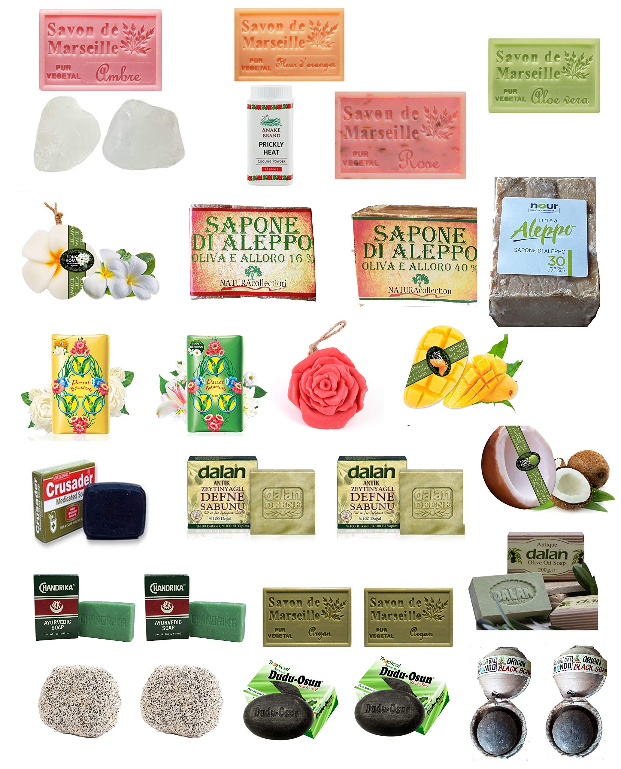 Stock 30 pezzi (3,5 kg) Saponi Naturali Varie Profumazioni e provenienze Saponetta di Marsiglia Profumata Saponi dal Mondo e Ayurvedici Pietra Pomice e Allume di Potassio Pietra inclusi nello stock